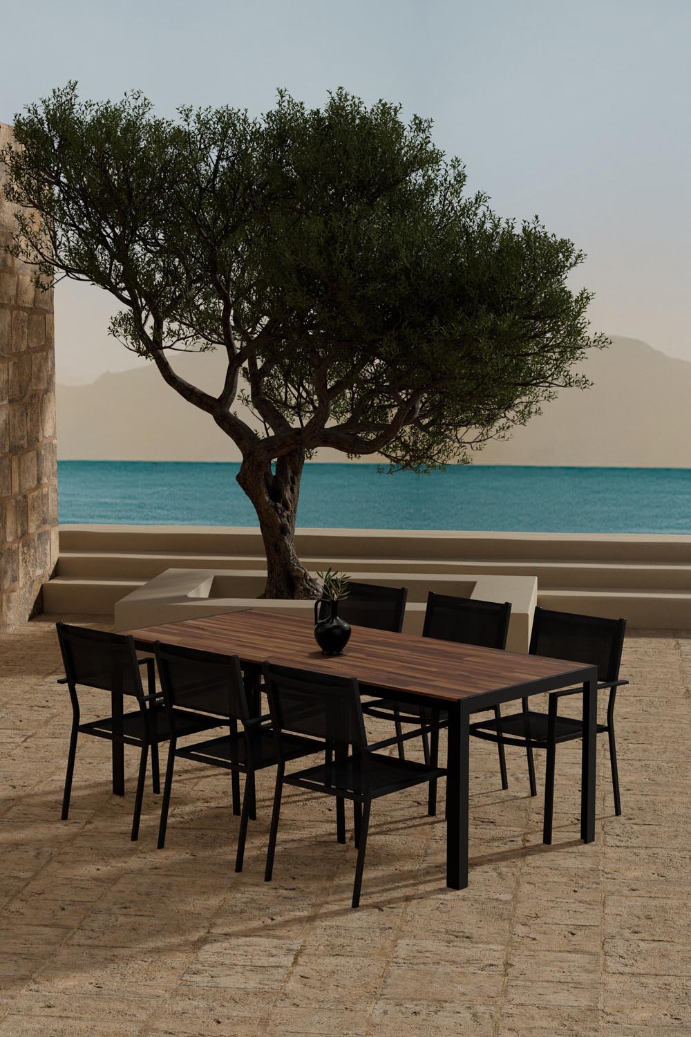 Esstisch aus Holz mit Copacabana-Stühlen in  präsentiert im Onlineshop von KAQTU Design AG. Gartentischset ist von Venture Home