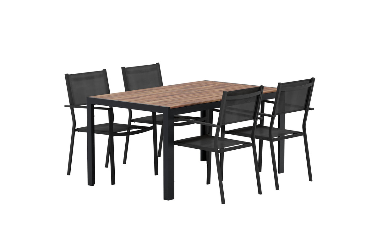 Esstisch mit Copacabana Stühlen in Schwarz präsentiert im Onlineshop von KAQTU Design AG. Gartentischset ist von Venture Home