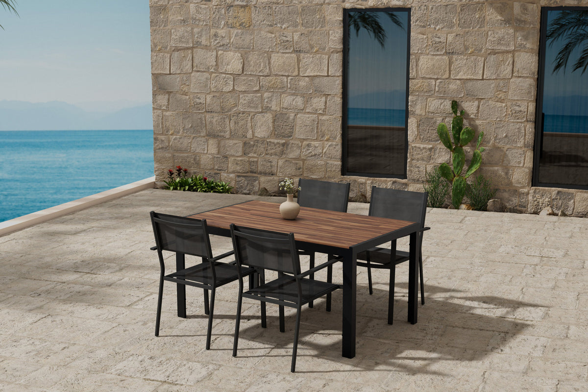 Esstisch mit Copacabana Stühlen in Schwarz präsentiert im Onlineshop von KAQTU Design AG. Gartentischset ist von Venture Home
