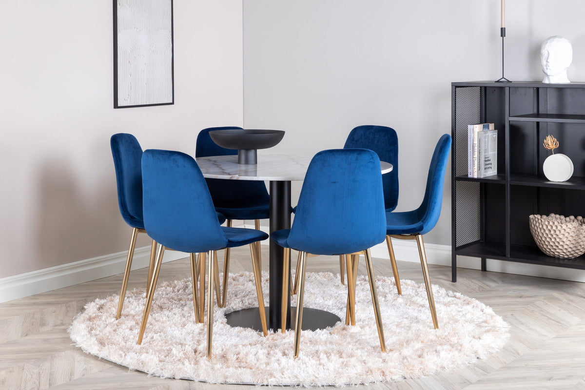 Estelle Esszimmerset + Polar ⌀106cm/6St. in Blau / Gold präsentiert im Onlineshop von KAQTU Design AG. Esszimmerset ist von Venture Home