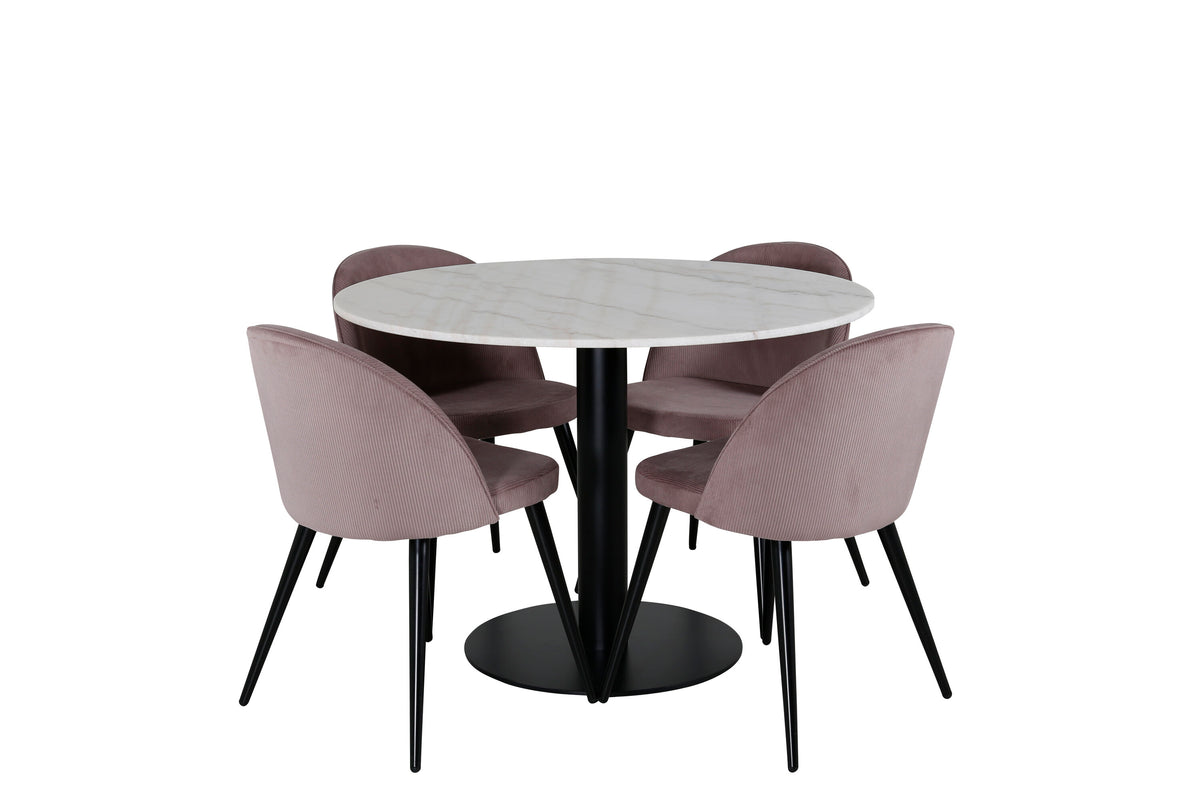 Estelle Esszimmerset + Velvet ⌀106cm in Schwarz, Altrosa präsentiert im Onlineshop von KAQTU Design AG. Esszimmerset ist von Venture Home