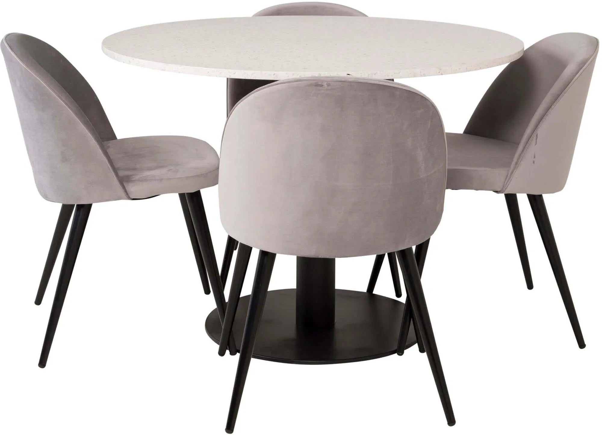Stilvolles Razzia Esszimmerset: Velvet-Tisch mit 4 Stühlen, 106cm.