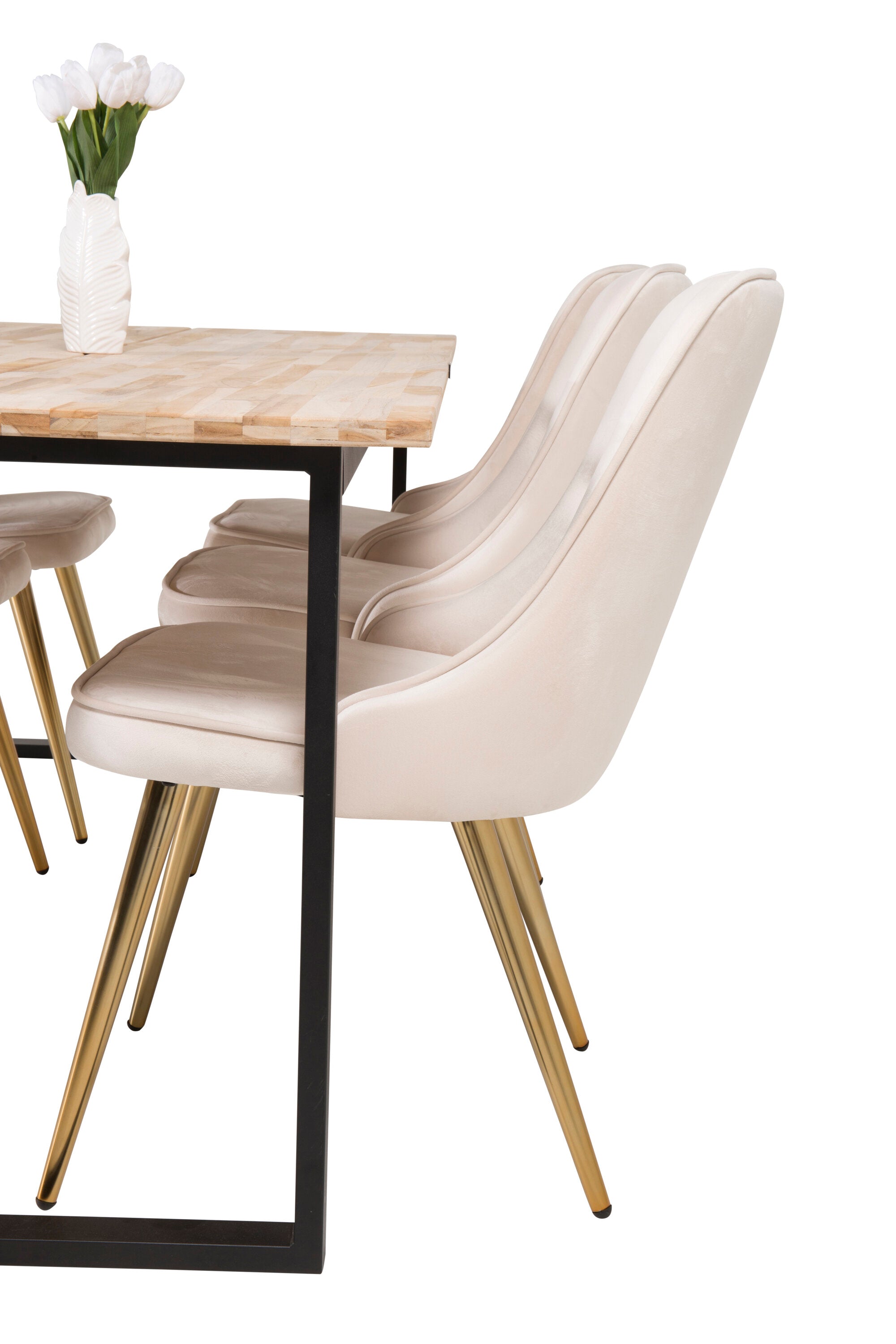 Cirebon Esszimmerset + Velvet Deluxe 200cm/4St. in Beige, Gold präsentiert im Onlineshop von KAQTU Design AG. Esszimmerset ist von Venture Home
