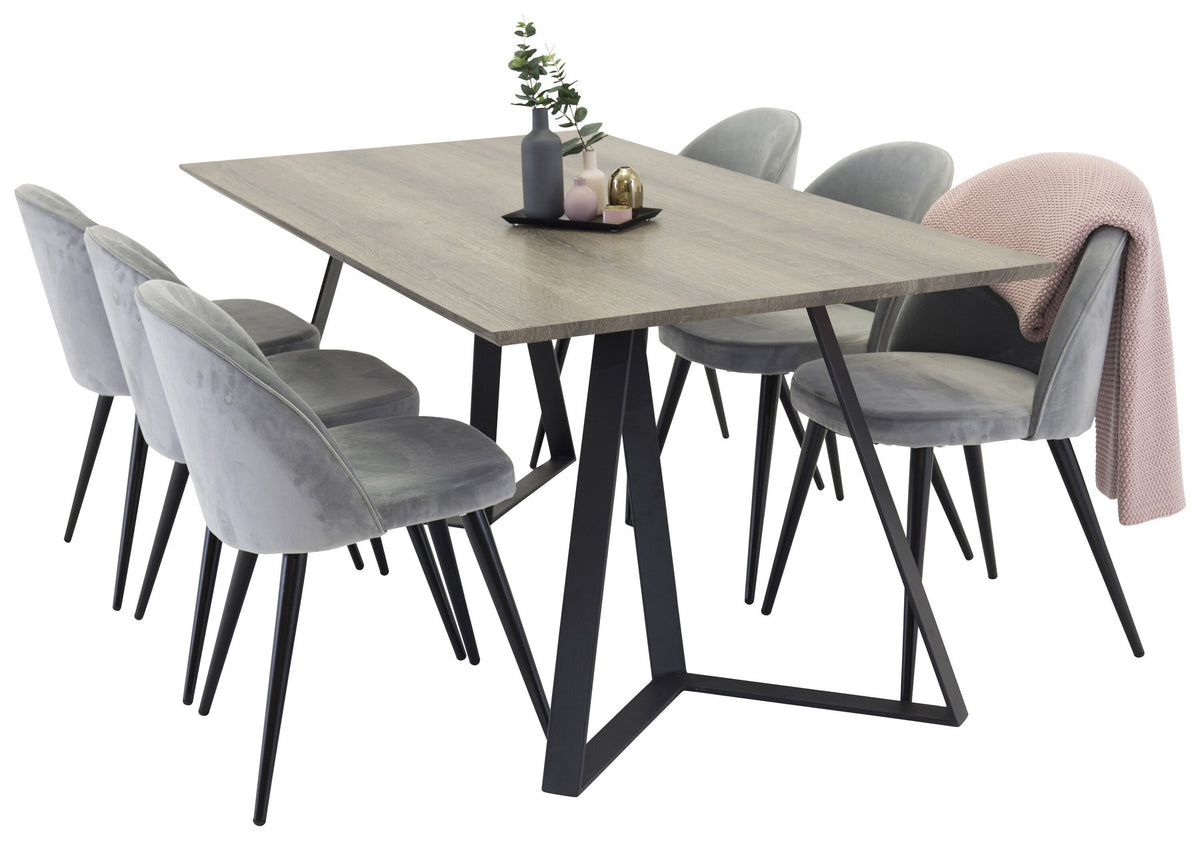 Marina Esszimmerset Velvet 180cm/6St. in Braun / Schwarz / Grau präsentiert im Onlineshop von KAQTU Design AG. Esszimmerset ist von Venture Home