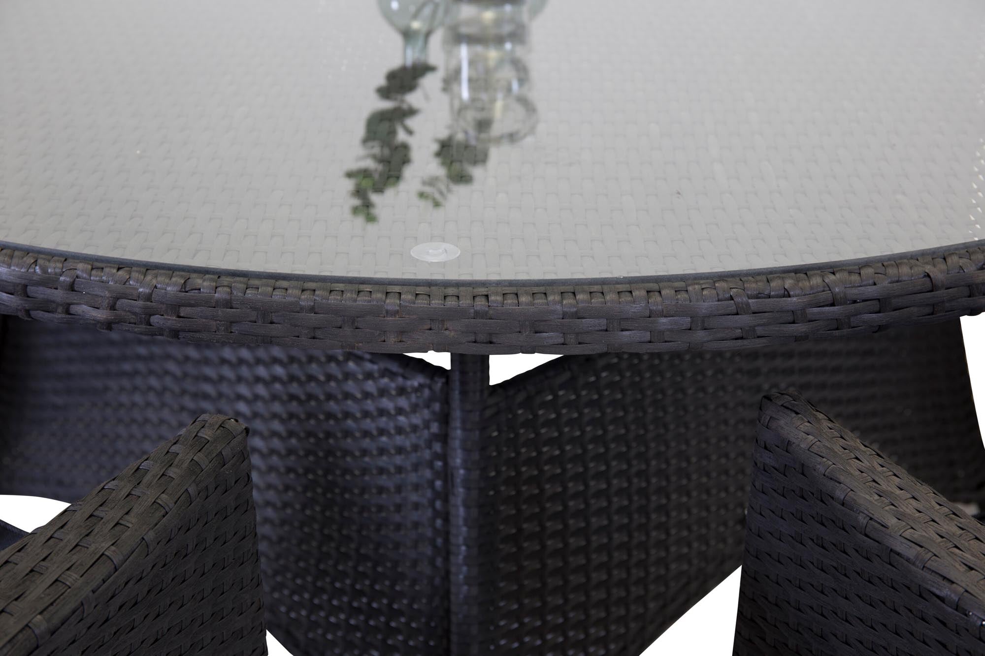 Volta Outdoor-Tischset + Malin ⌀150cm/6St. in Schwarzgrau präsentiert im Onlineshop von KAQTU Design AG. Gartentischset ist von Venture Home