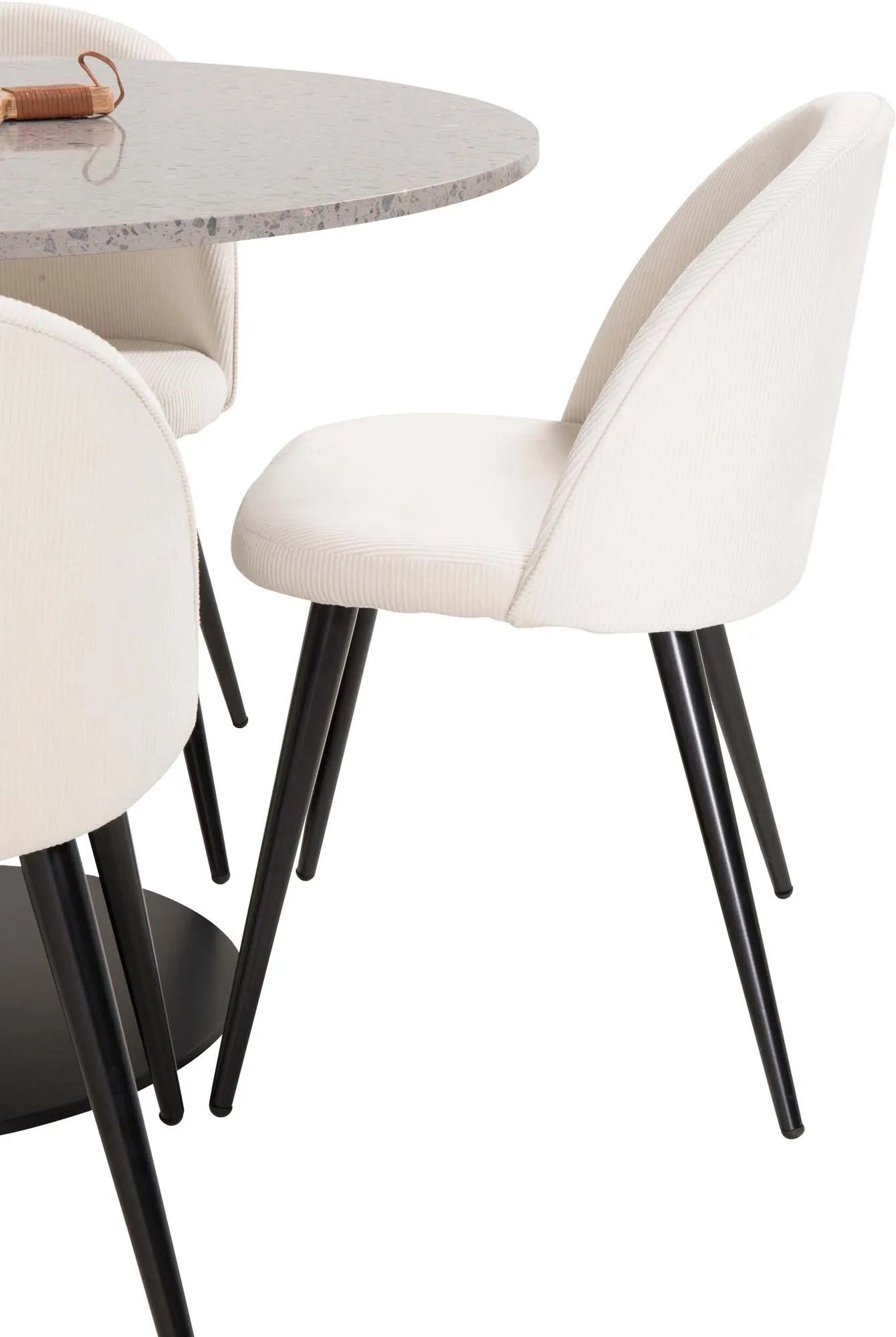 Luxuriöses Razzia Esszimmerset: Velvet-Tisch mit 4 Stühlen, 106cm.