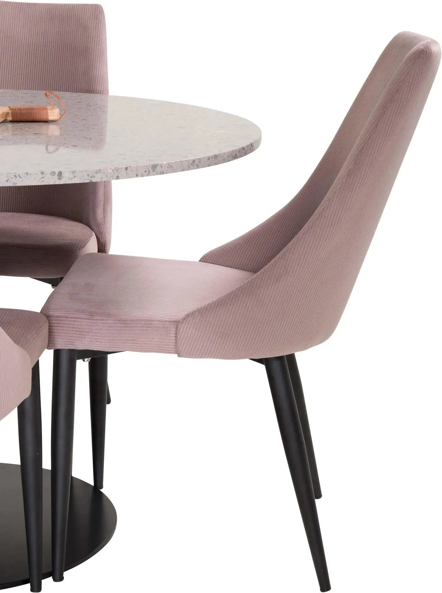 Modernes Razzia Esszimmerset mit Leone Tisch, 106cm, 4 Stühle.