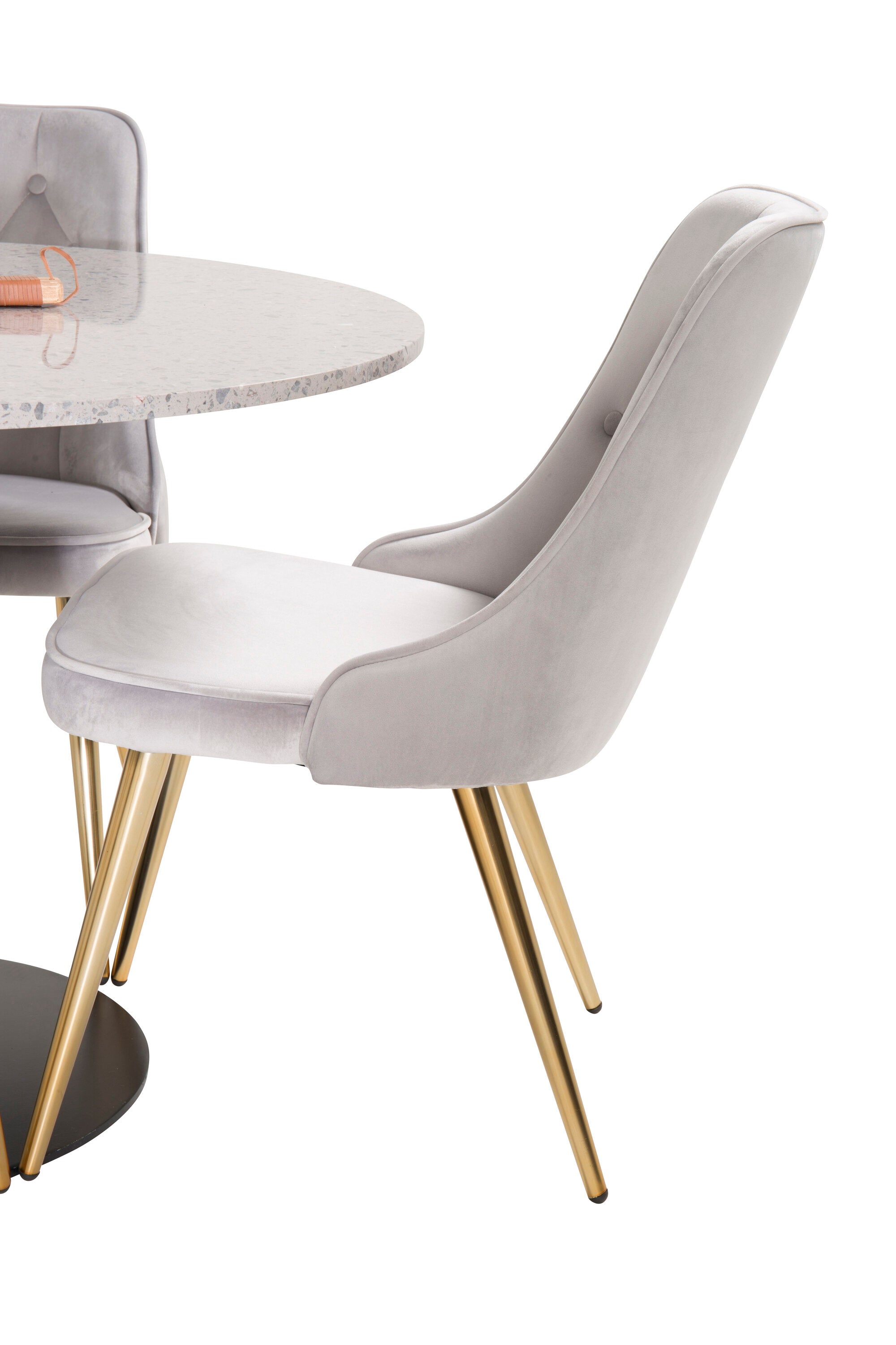 Razzia Esszimmerset + Velvet Deluxe ⌀106cm/4St. in Grau / Schwarz / Gold präsentiert im Onlineshop von KAQTU Design AG. Esszimmerset ist von Venture Home