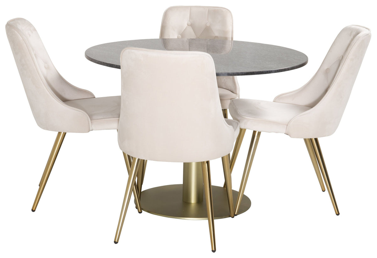 Estelle Esszimmerset + Velvet Deluxe ⌀106cm/4St. in Schwarz / Gold / Beige präsentiert im Onlineshop von KAQTU Design AG. Esszimmerset ist von Venture Home