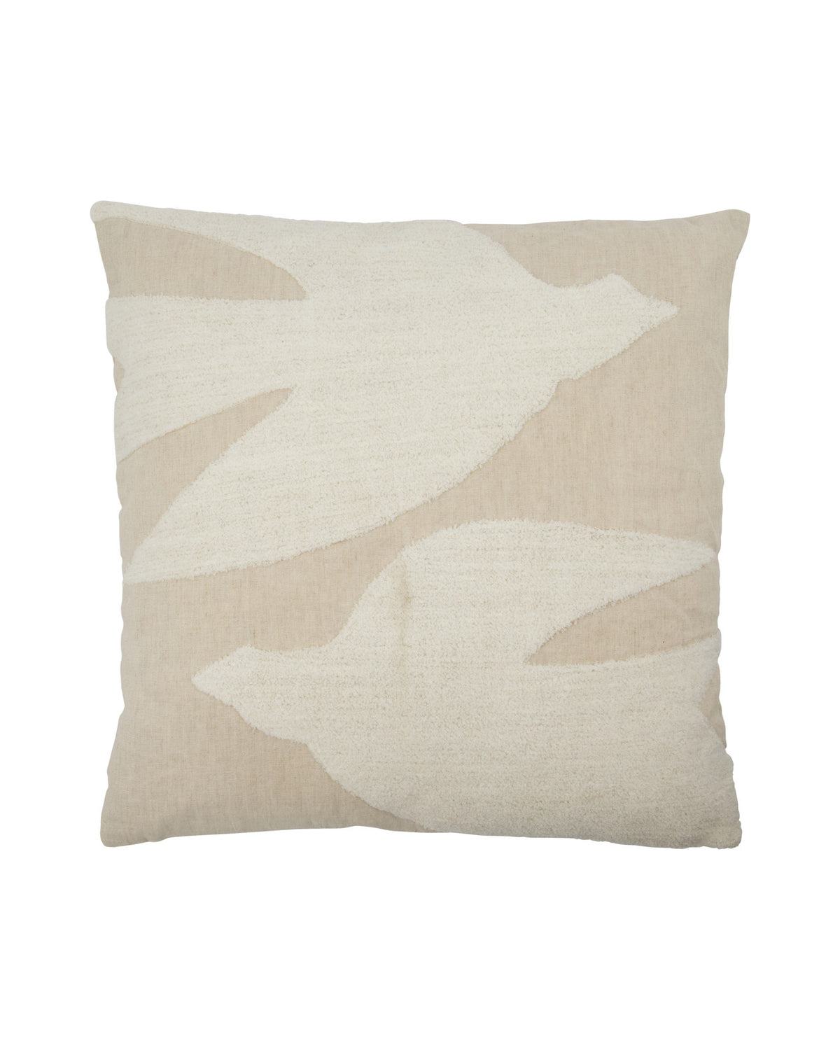 Quadratischer Kissenbezug HDFly in Off-White aus Baumwolle und Leinen mit gesticktem Vogelmotiv