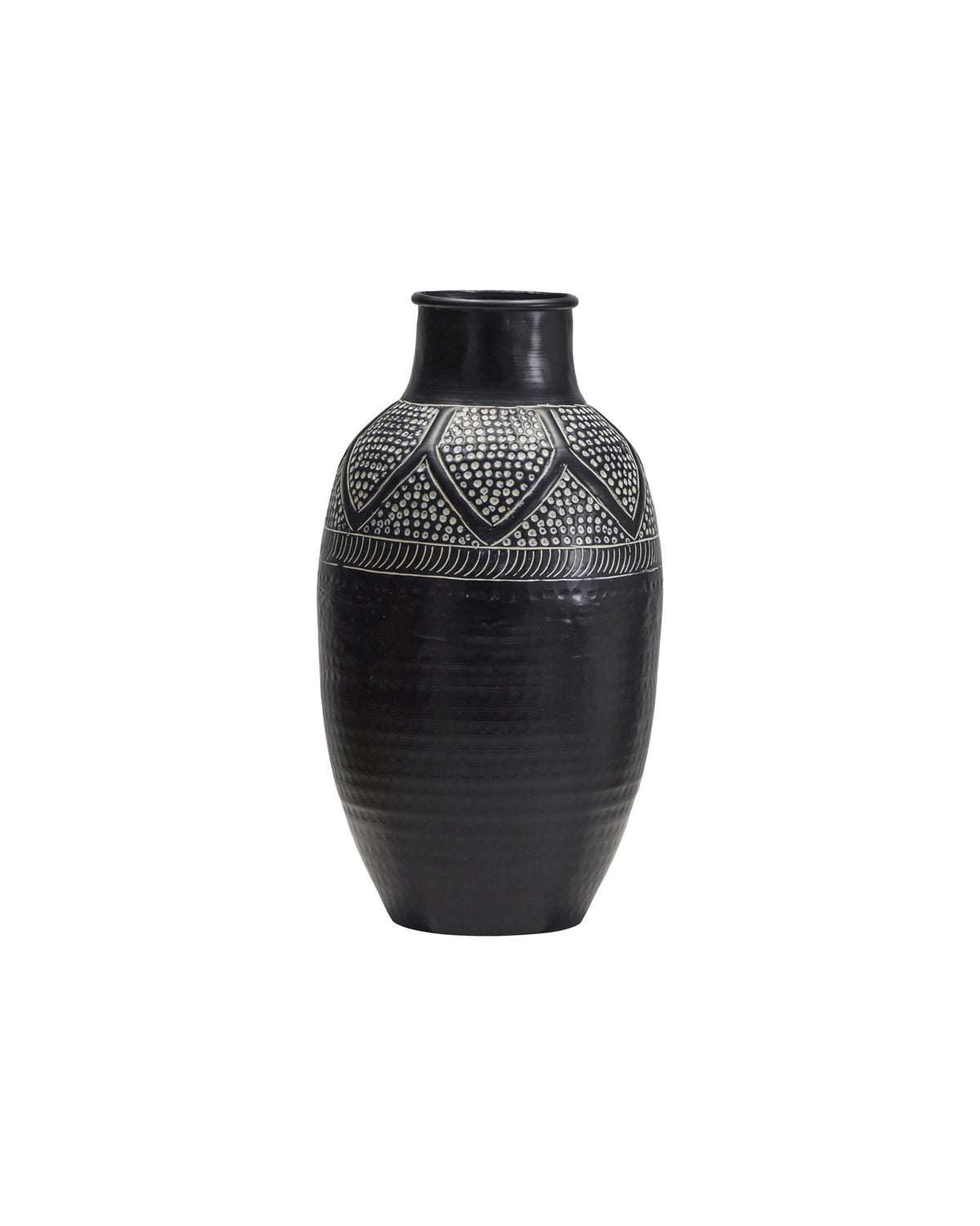 Schwarze Vase HDBloss aus Aluminium und Eisen mit geprägter Oberfläche