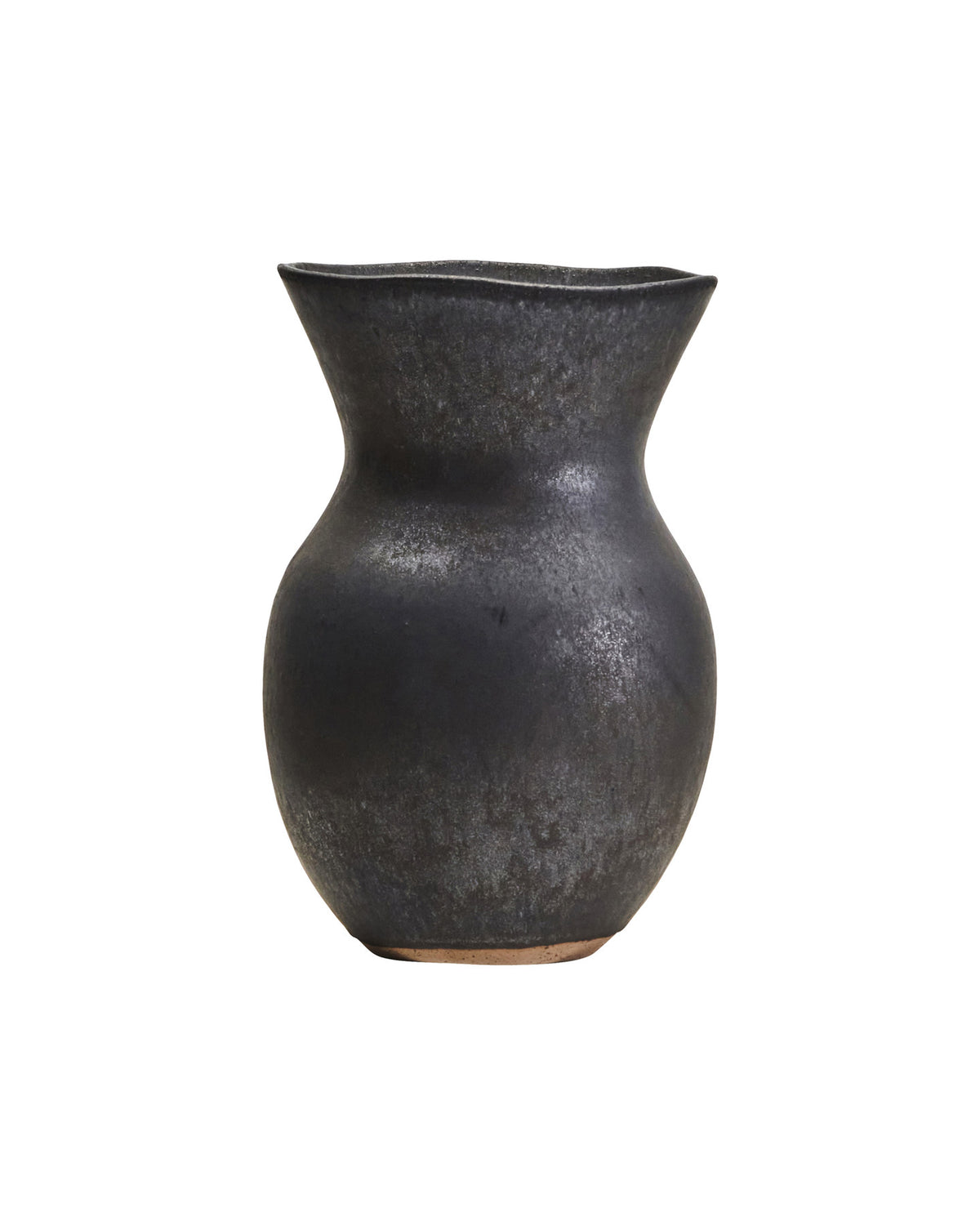 Schwarze matte Vase HDCorp aus Steingut mit grosser Öffnung, handgemachte Keramik