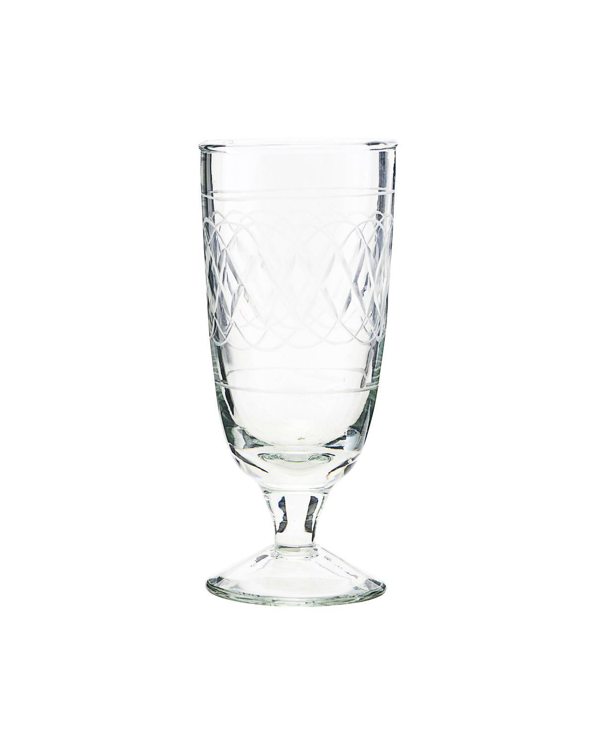 Transparentes Bierglas Vintage aus Glas mit feinem Muster und kurzem Stiel