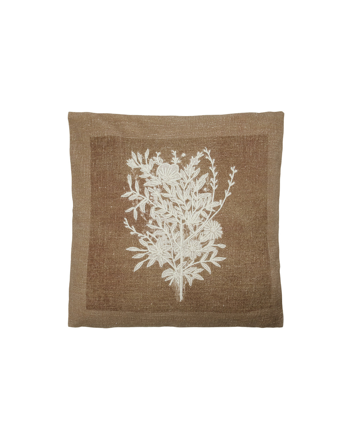 Camelfarbener Kissenbezug HDMuli aus Baumwolle mit heller Blumenstickerei aus Organza