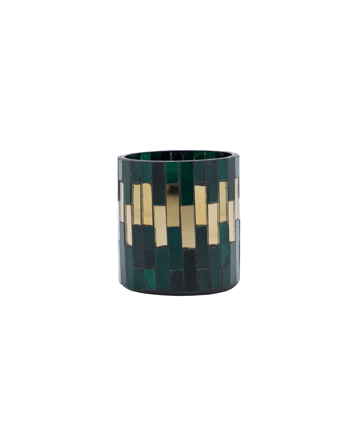 Grüner Teelichthalter HDShine von House Doctor aus Glas mit goldenem Mosaikmuster