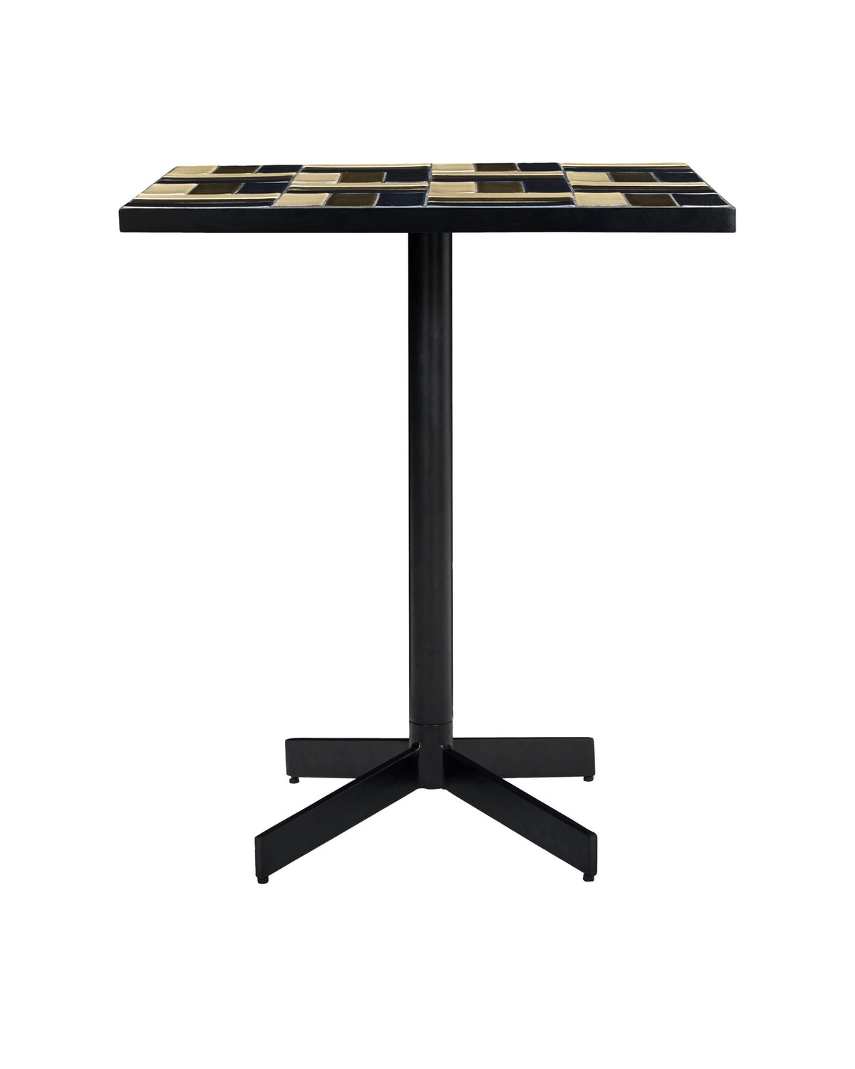Quadratischer Café-Tisch HDGeometric mit blau-brauner Fliesenplatte und schwarzem Eisengestell