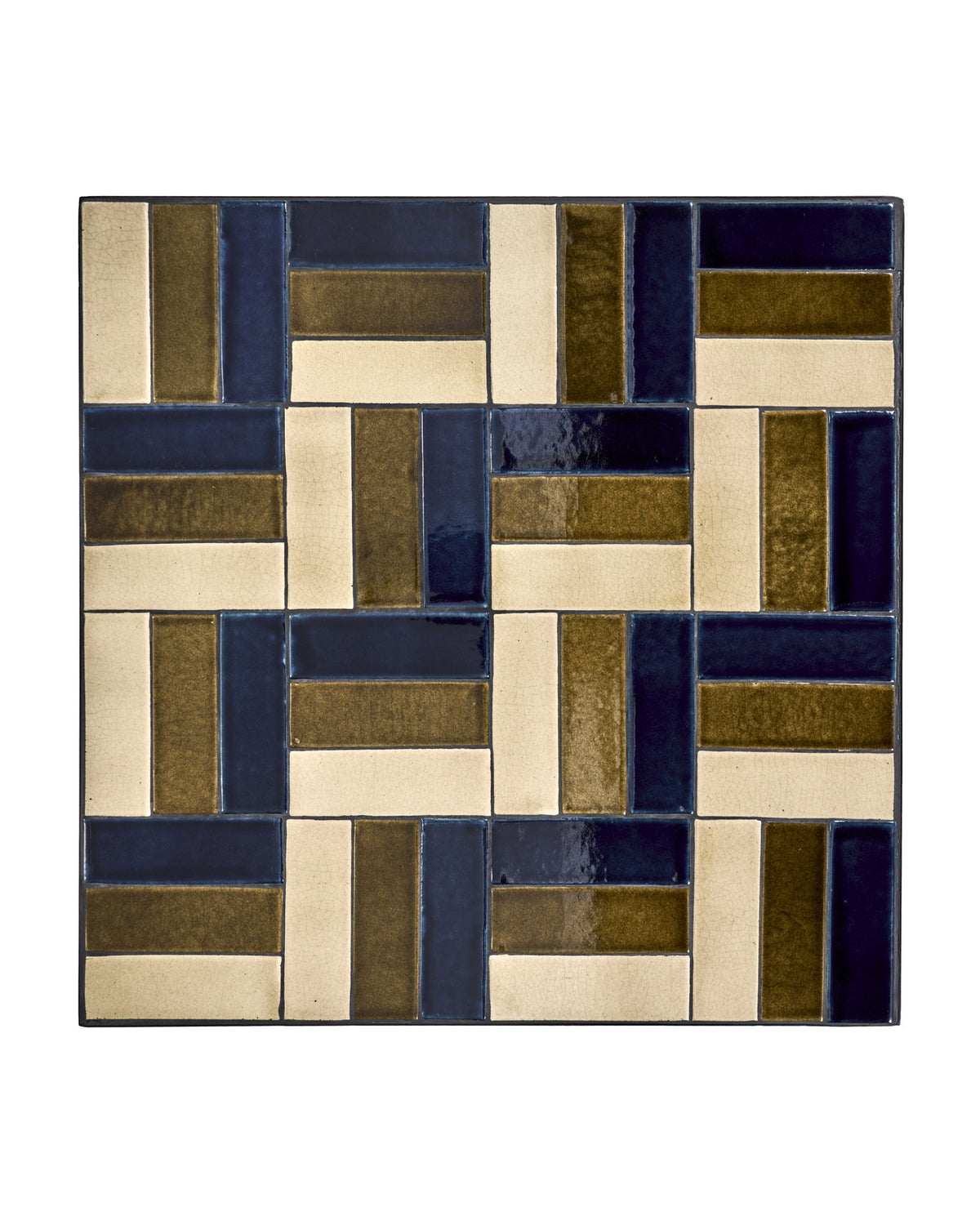 Quadratischer Café-Tisch HDGeometric mit blau-brauner Fliesenplatte und schwarzem Eisengestell