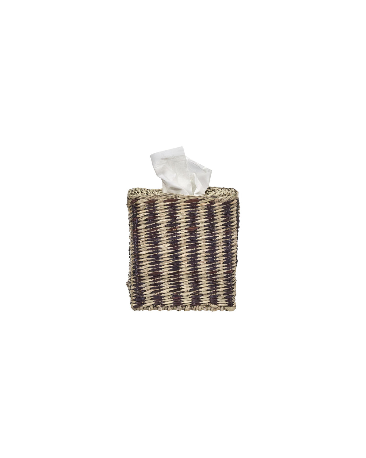 Taschentuchbox HDClean aus geflochtenem Seetang mit Eisenrahmen, Streifen in Natur und Braun