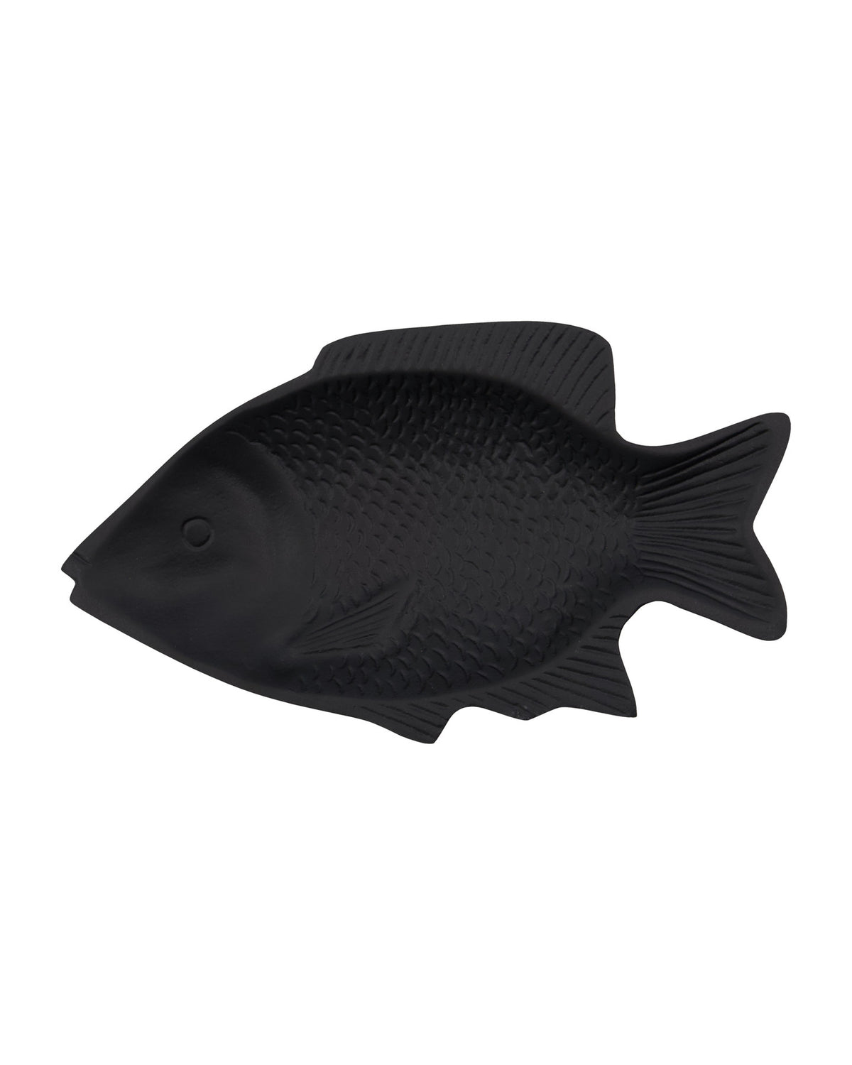 Schwarzes Wandobjekt HDFish in abstrakter Fischform aus mattem Aluminium