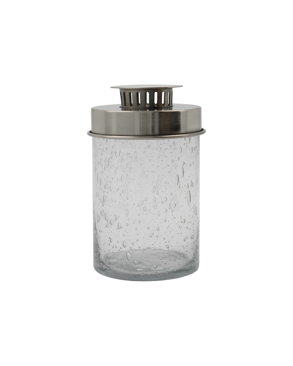 Klare Glaslaterne HDOmay mit Bläscheneffekt und silberfarbenem Deckel