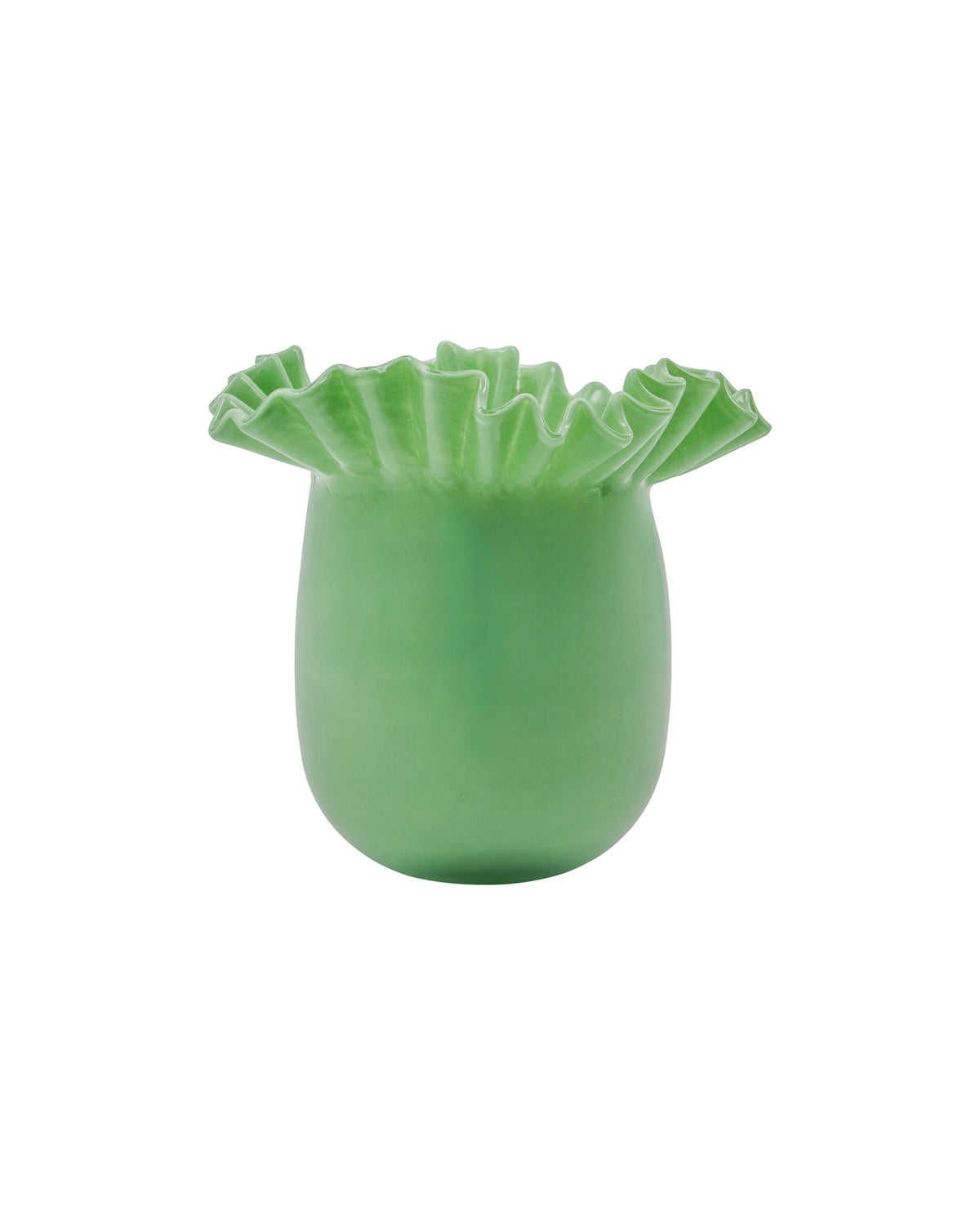 Grüne Vase HDFlee aus Glas mit glatter Oberfläche und gewelltem Rand;Grüne Vase HDFlee aus Glas mit glatter Oberfläche und gewelltem Rand;Grüne Vase HDFlee aus Glas mit glatter Oberfläche und gewelltem Rand