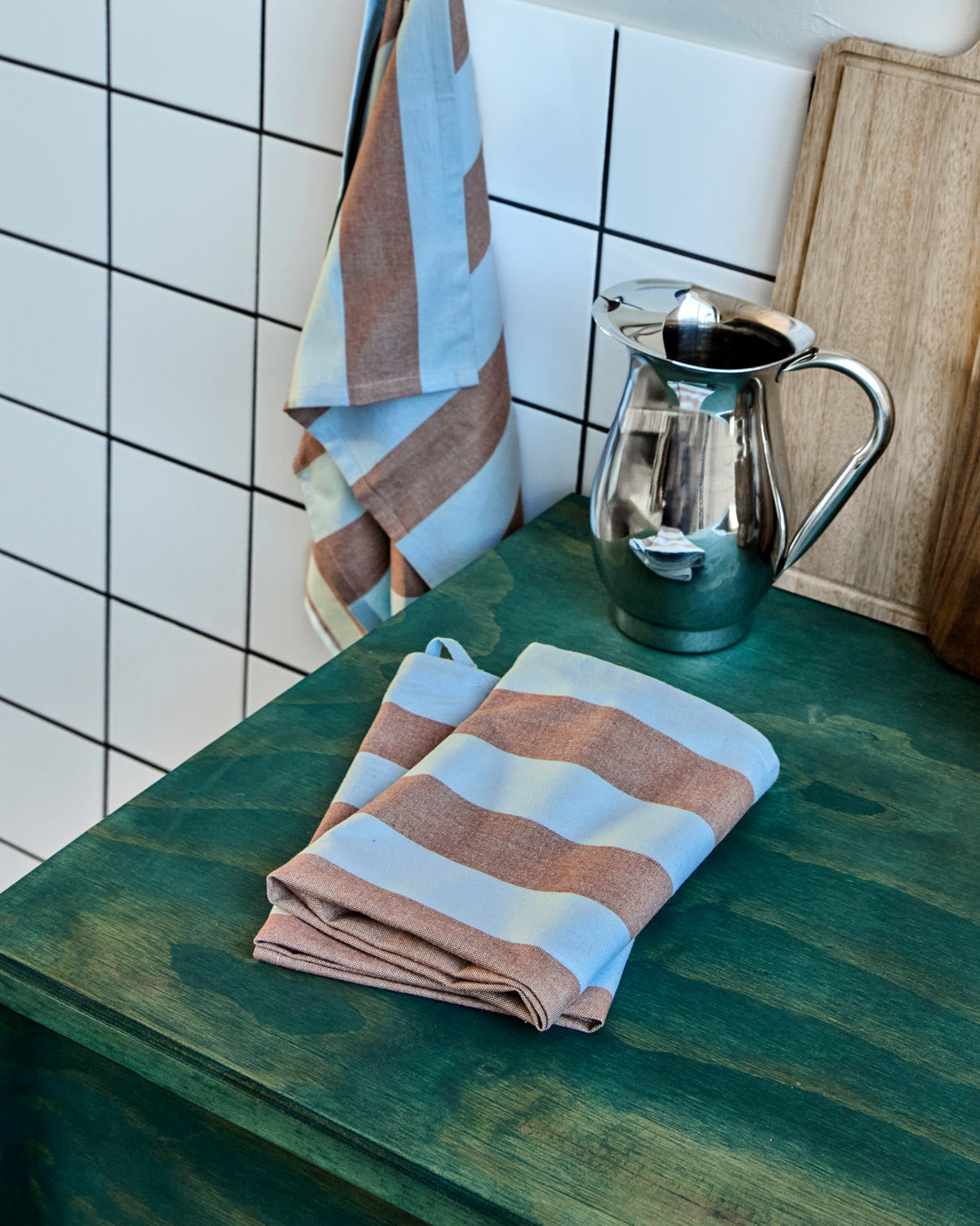 Set aus drei Geschirrtüchern HDCook von House Doctor, gestreift in Hellblau und Braun, Baumwolle