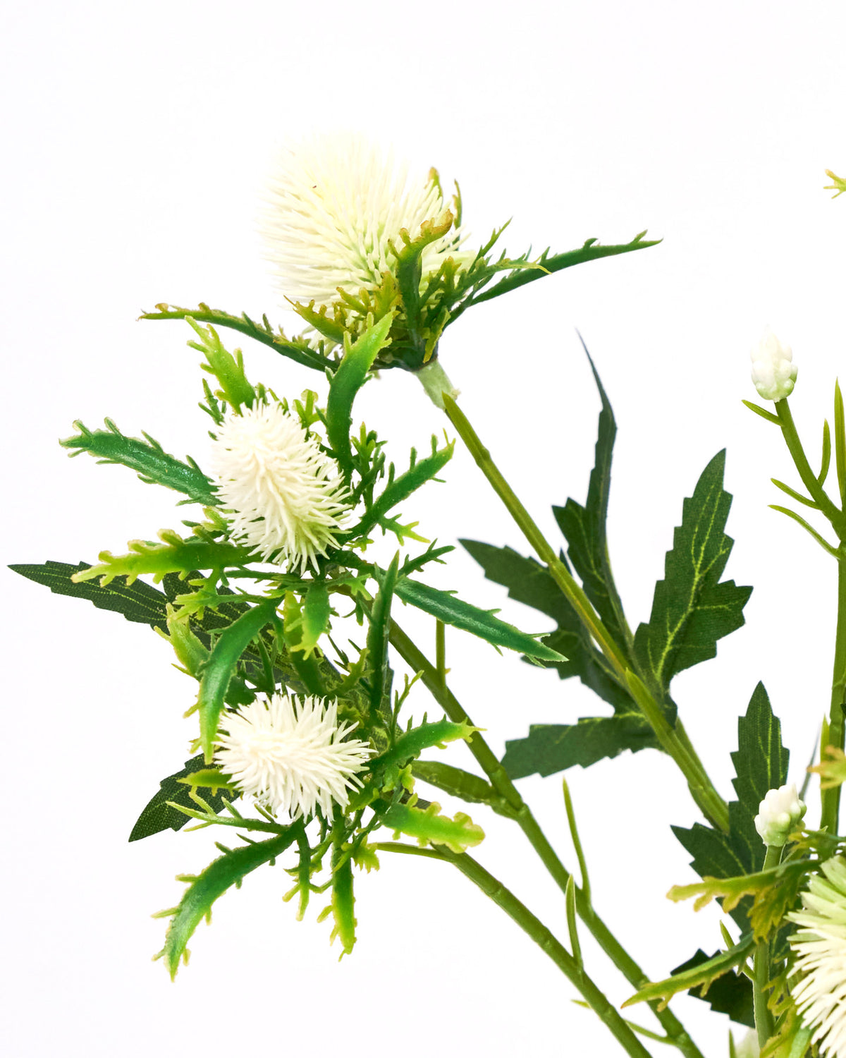 Weisse Kunstblume HDEryngium mit stacheligen Blütenköpfen am Stiel aus Polyethylen und Polyester