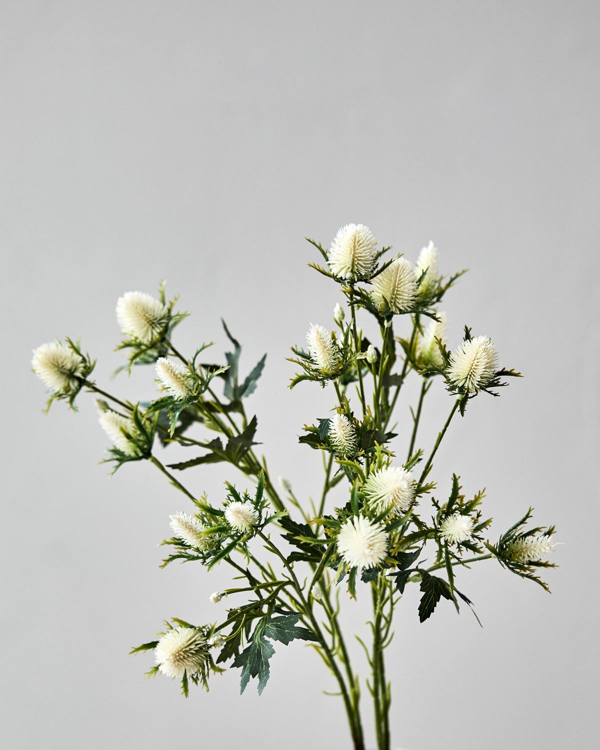 Weisse Kunstblume HDEryngium mit stacheligen Blütenköpfen am Stiel aus Polyethylen und Polyester