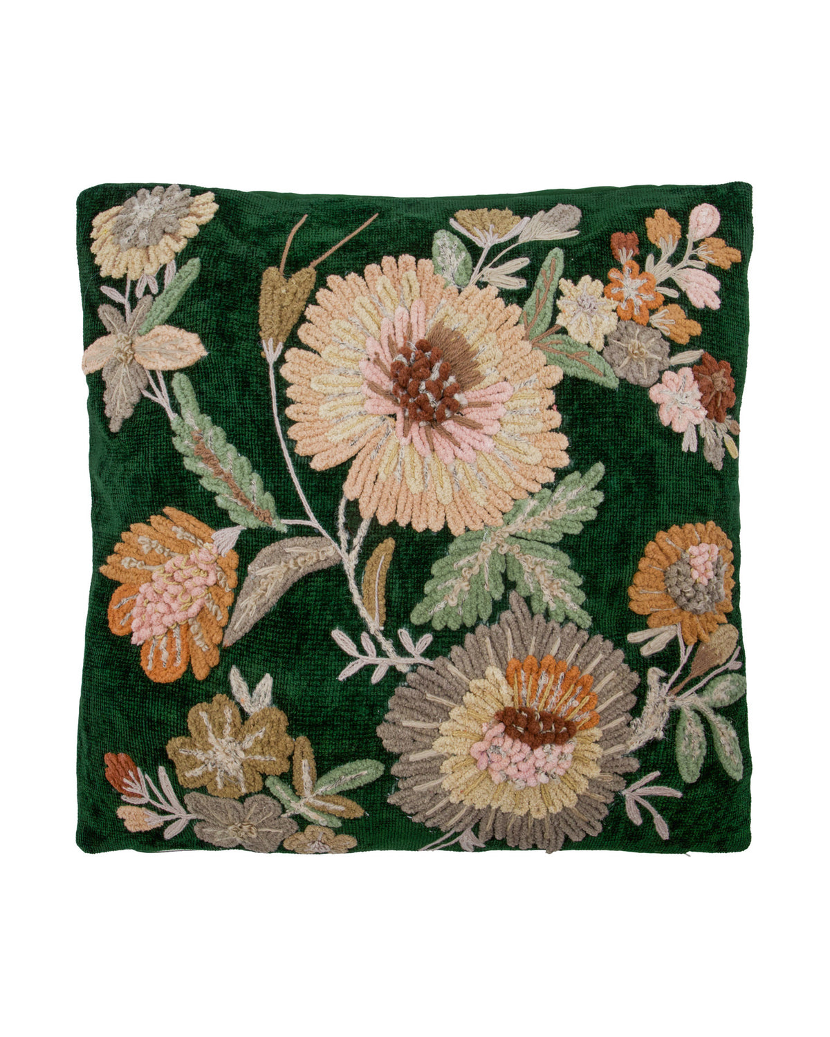 Grüner Kissenbezug HDBota aus Baumwolle und Viskose mit aufgesticktem Blumenmuster