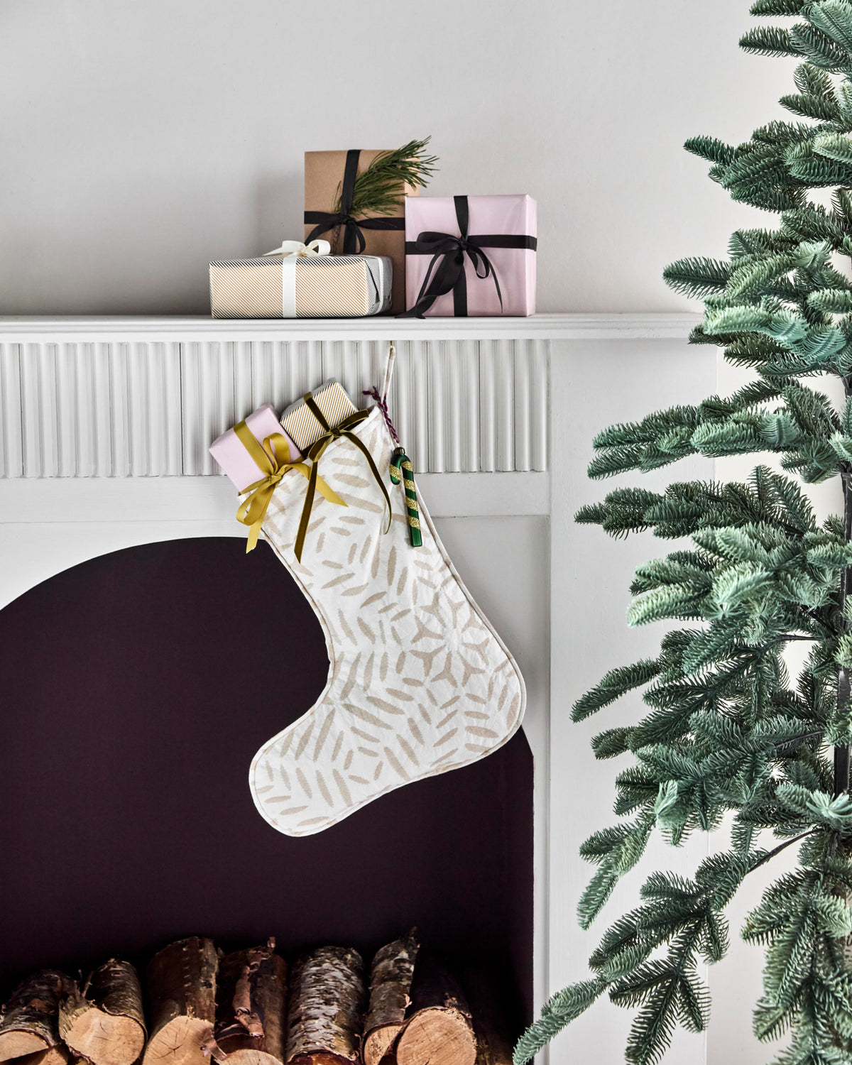 Weihnachtsstrumpf HDClip in Off-White aus Baumwolle mit klassischer Form und Aufhängeschlaufe