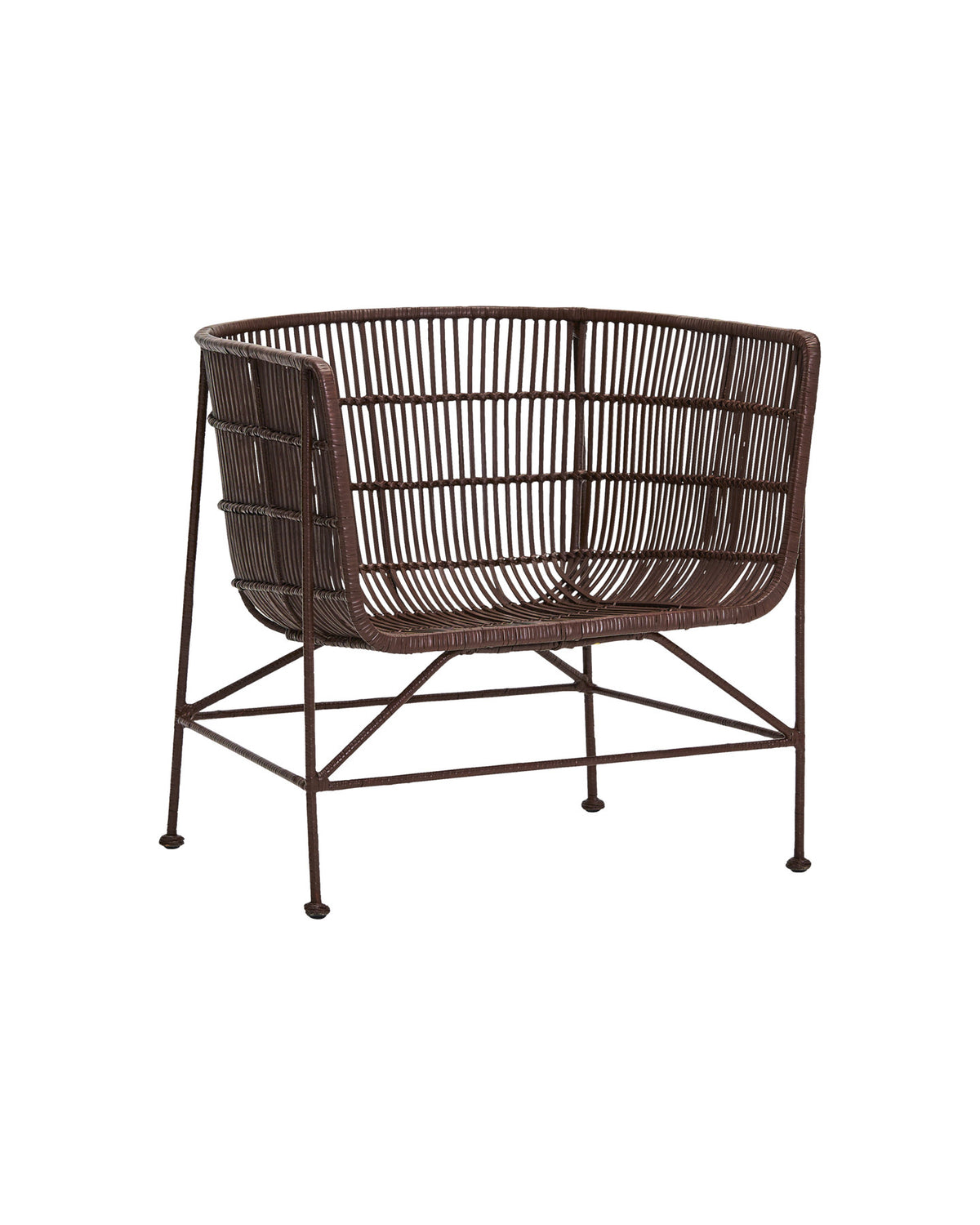 Loungesessel HDCuun in Maulbeere aus geflochtenem Rattan mit Eisenbasis