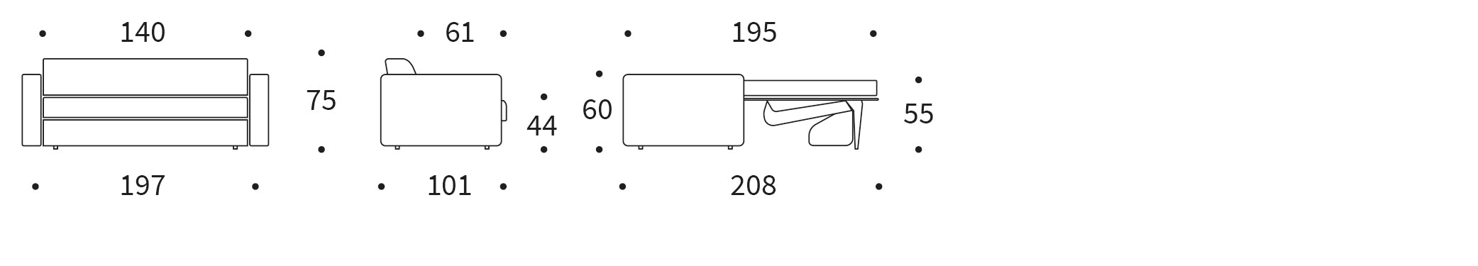 Das Killian Klappsofa 140 vereint modernes Design mit Funktionalität. Ideal als Schlafsofa für Gäste und kleine Räume, bietet es hohen Komfort.