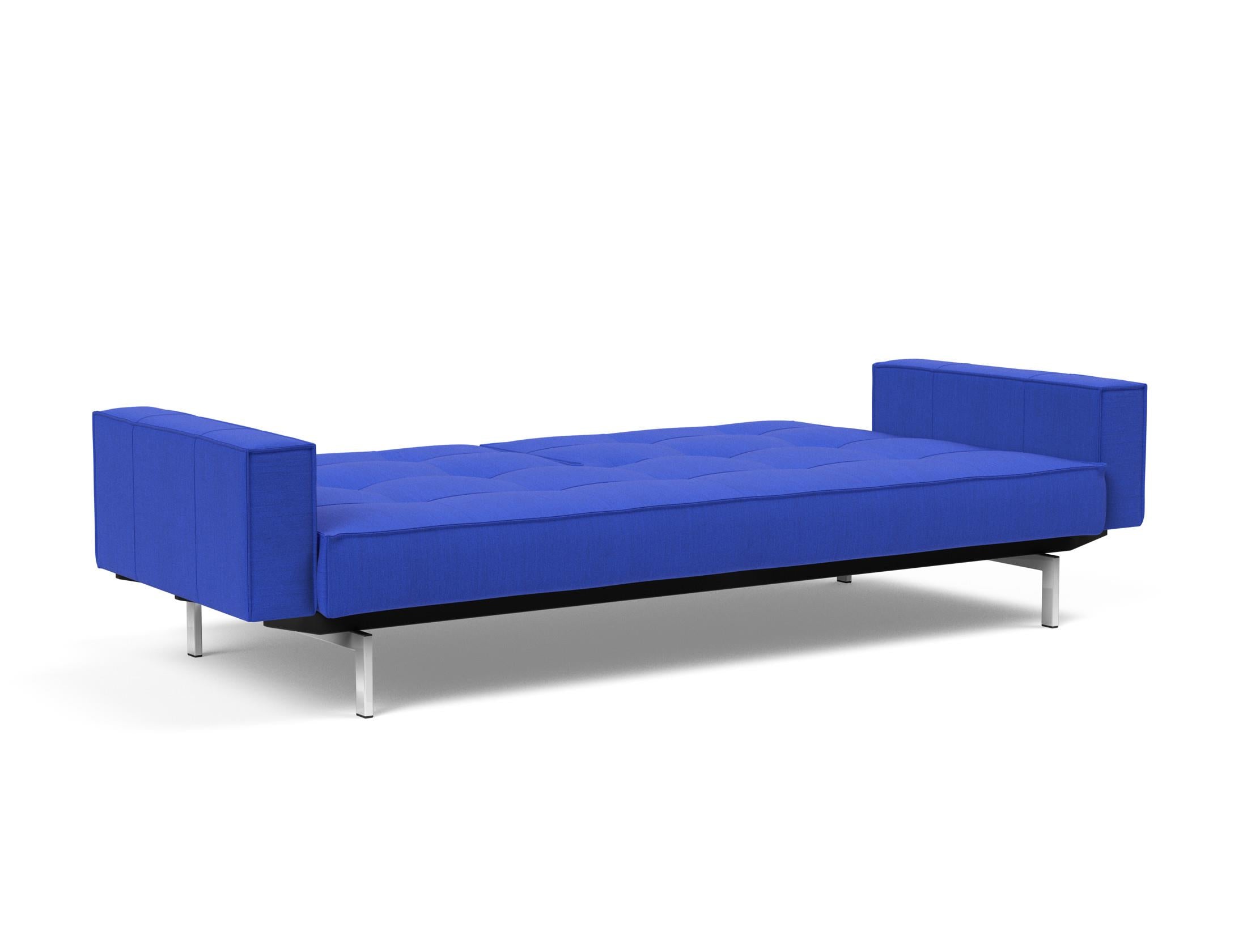 Stylisches Splitback Sofabett 115 Chrom mit komfortablen Armlehnen von Innovation Living – ideal für Gästezimmer und gemütliche Wohnräume.