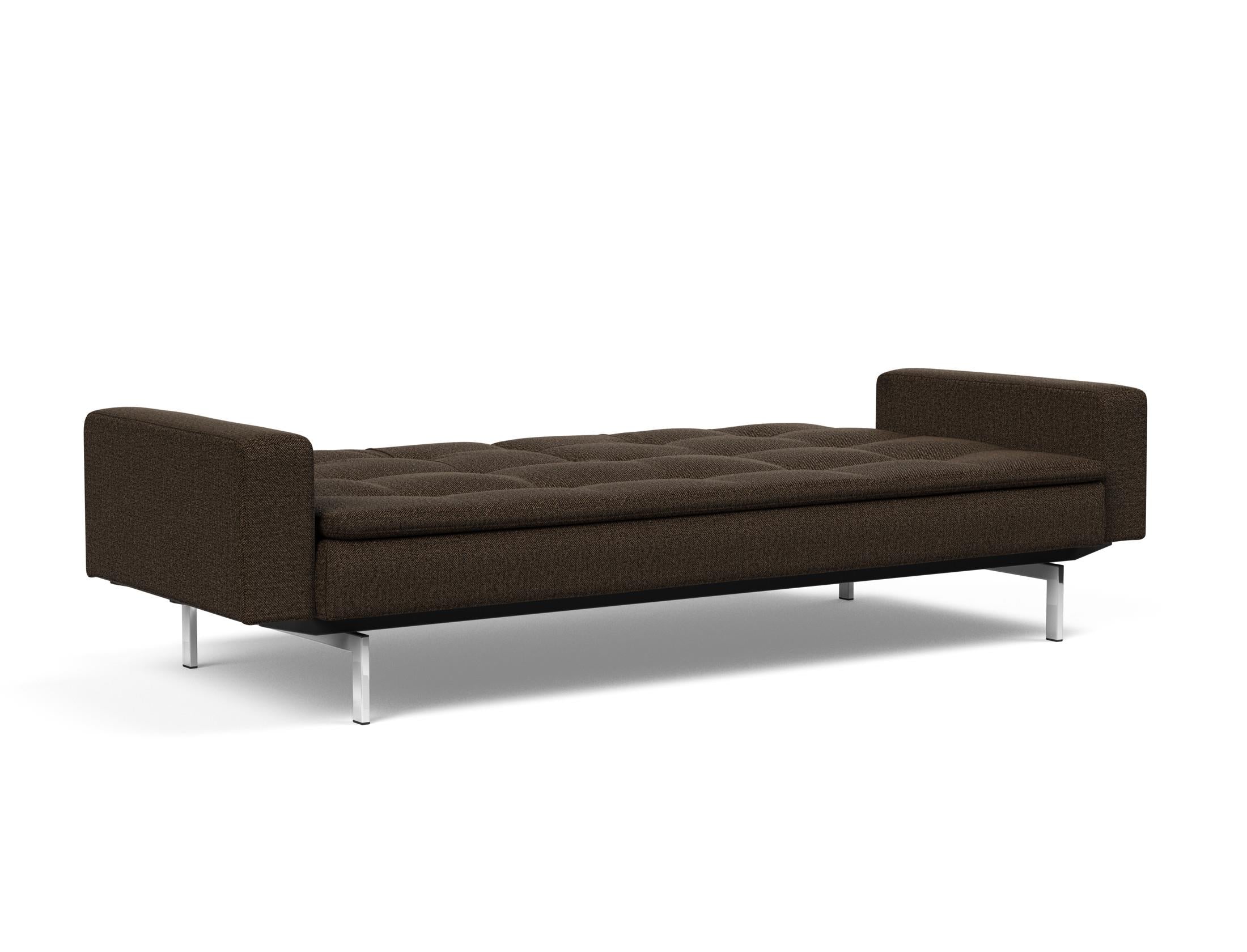 Das Dublexo Chrom Schlafsofa 115 mit Armlehnen vereint stilvolles Design und Funktionalität, ideal für entspannte Nächte und elegante Wohnräume.