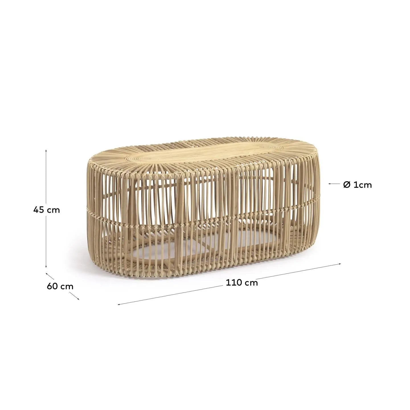 Eleganter Rattan-Couchtisch mit natürlichem Finish, Ø 110 cm, ideal für stilvolle Wohnräume.