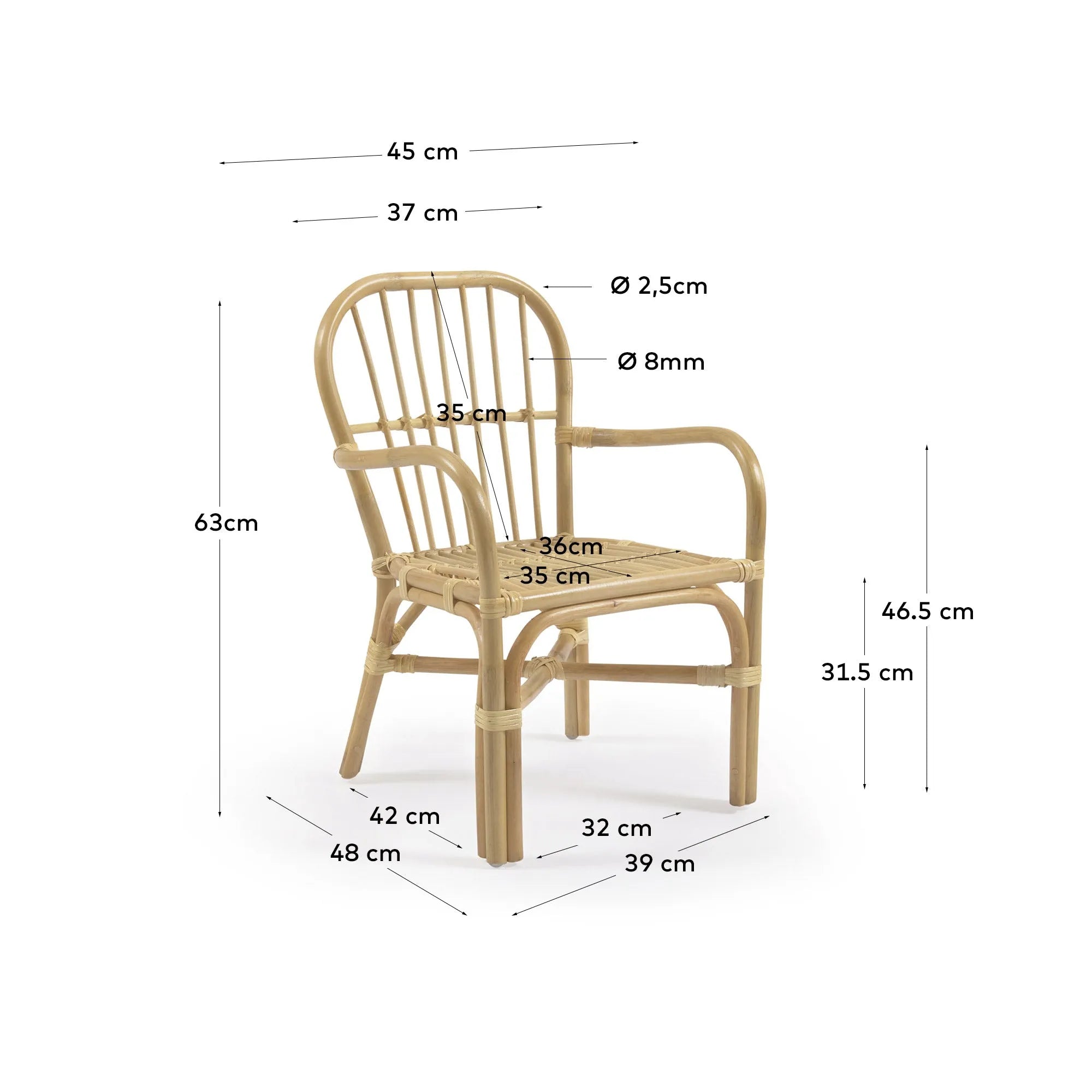 Ein handgefertigter Rattan-Kinderstuhl, der mit seiner natürlichen Eleganz und Stabilität jedes Kinderzimmer bereichert.