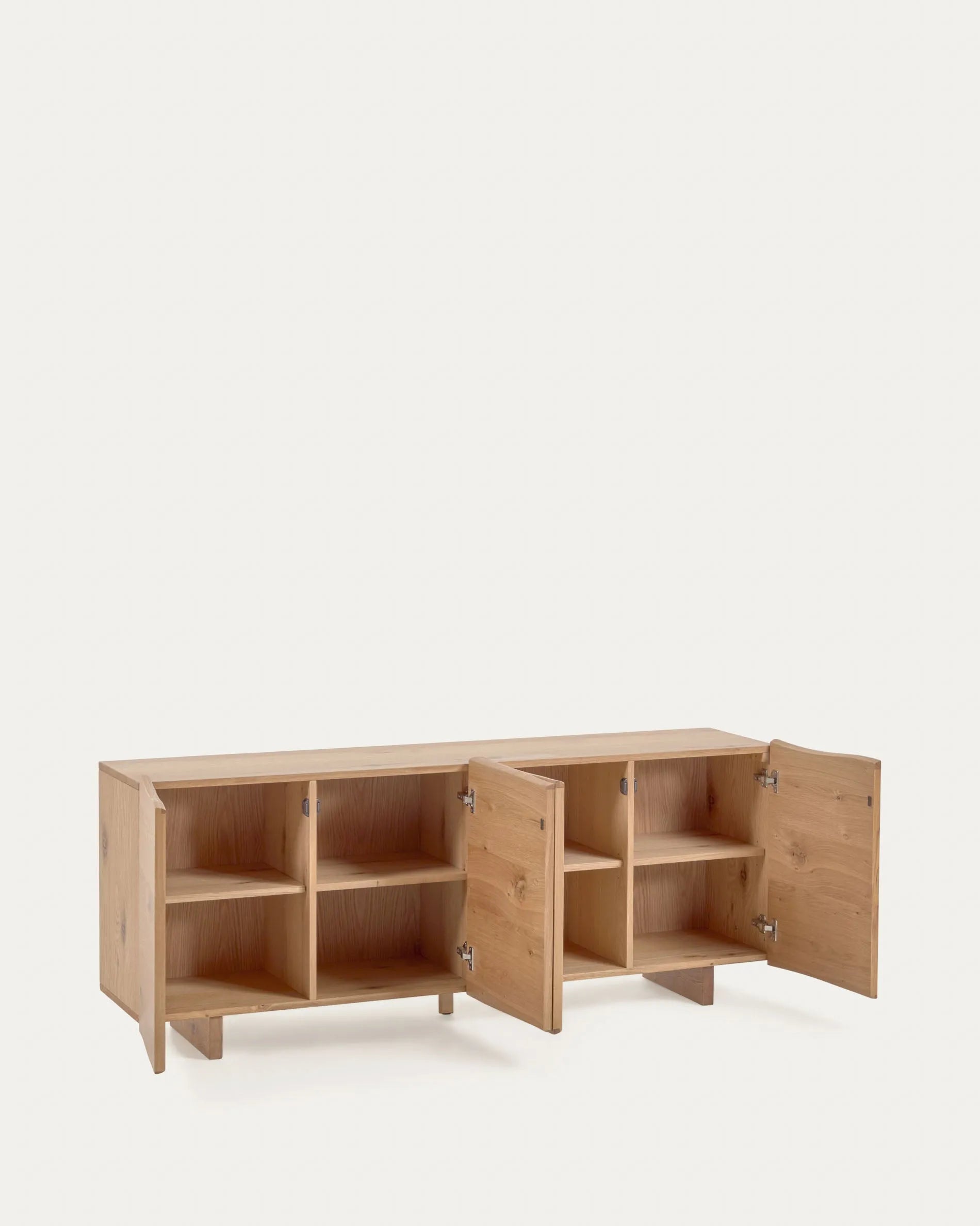Elegantes Sideboard aus Eichenfurnier, 180x71 cm, mit natürlichem Finish und vier Türen für stilvollen Stauraum.