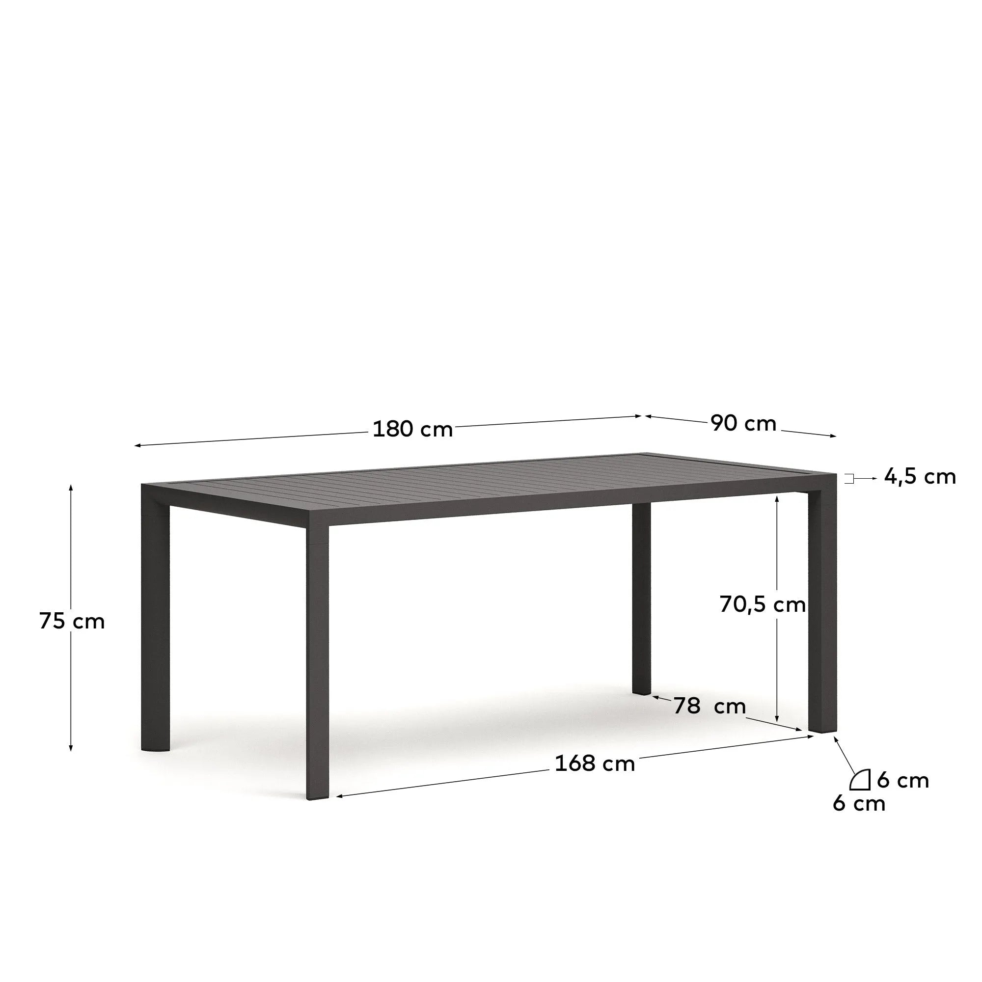 Eleganter Gartentisch aus Aluminium, 180x90 cm, in modernem Grau. Robust, wetterfest und ideal für stilvolle Outdoor-Momente.