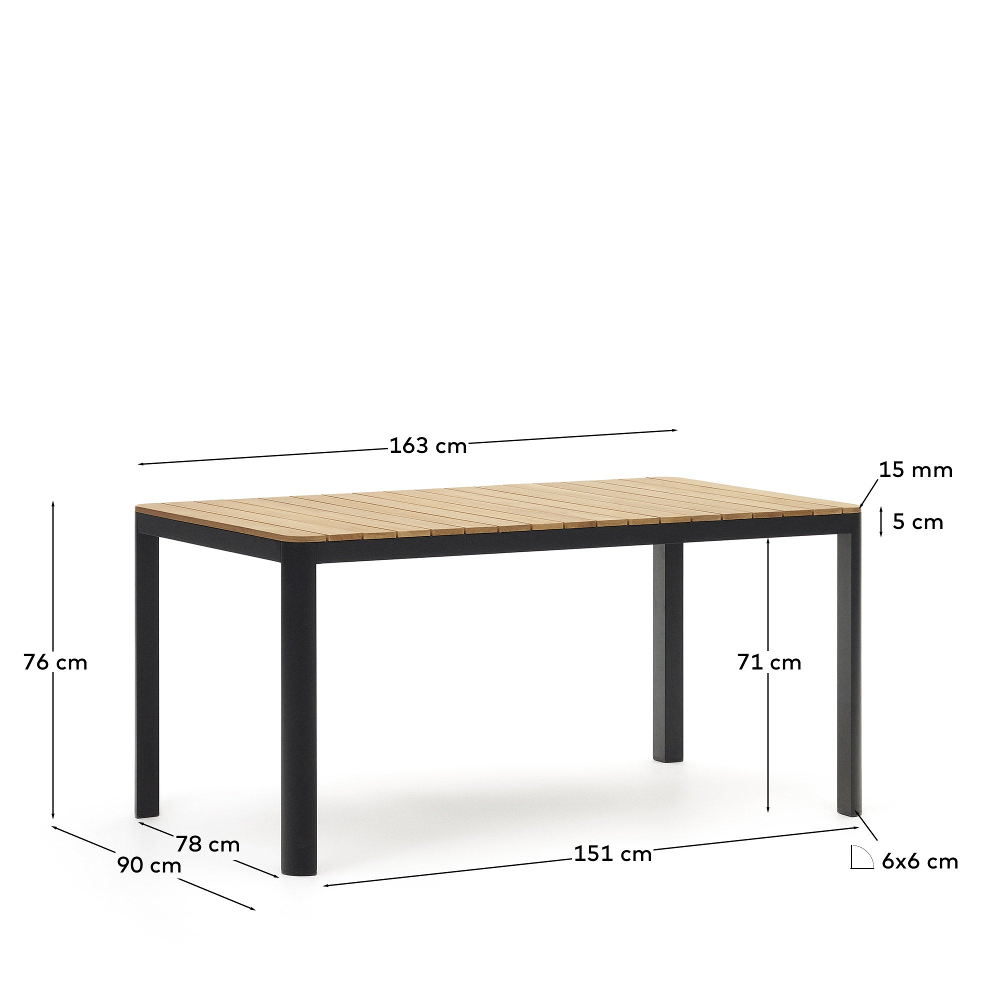 Tavolo Bona 100% per esterni in teak massiccio e alluminio nero 160 x 90 cm