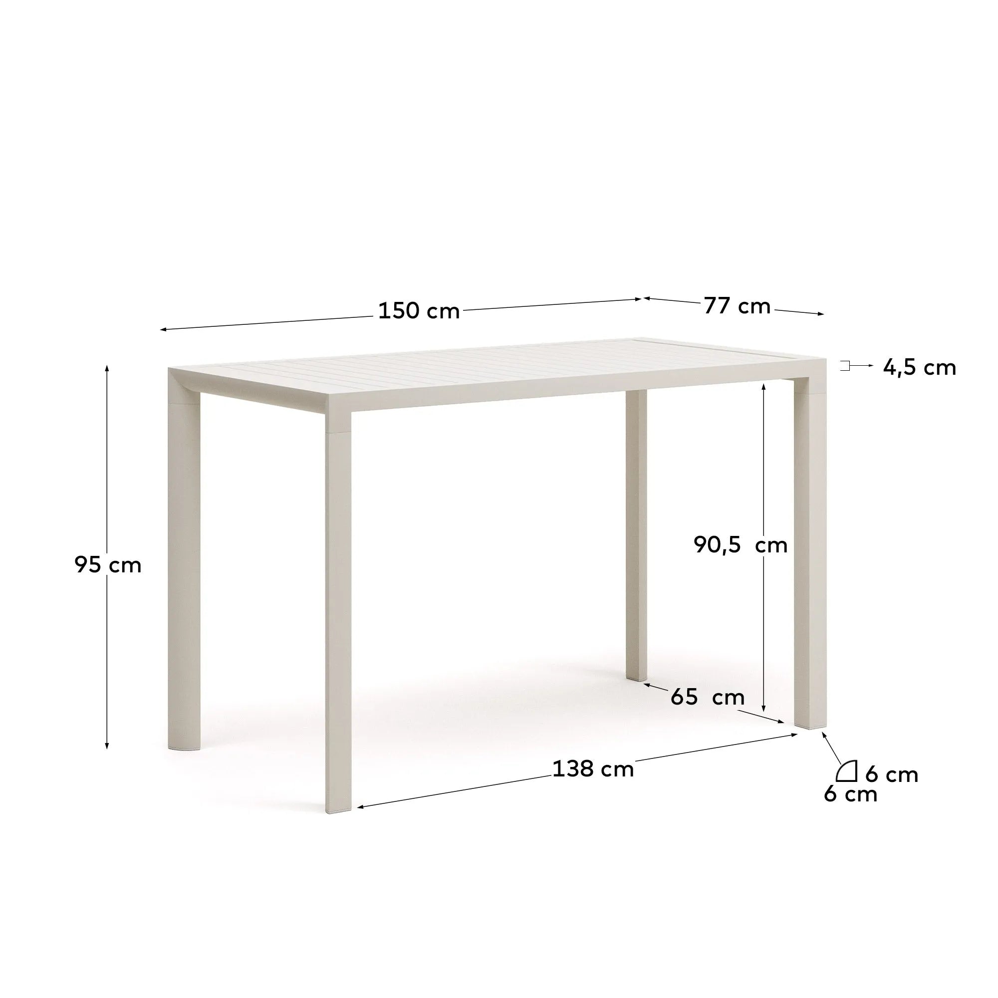 Eleganter Gartenstehtisch Culip aus Aluminium, weißes Finish, 150x77 cm, perfekt für moderne Terrassen und Außenbereiche.
