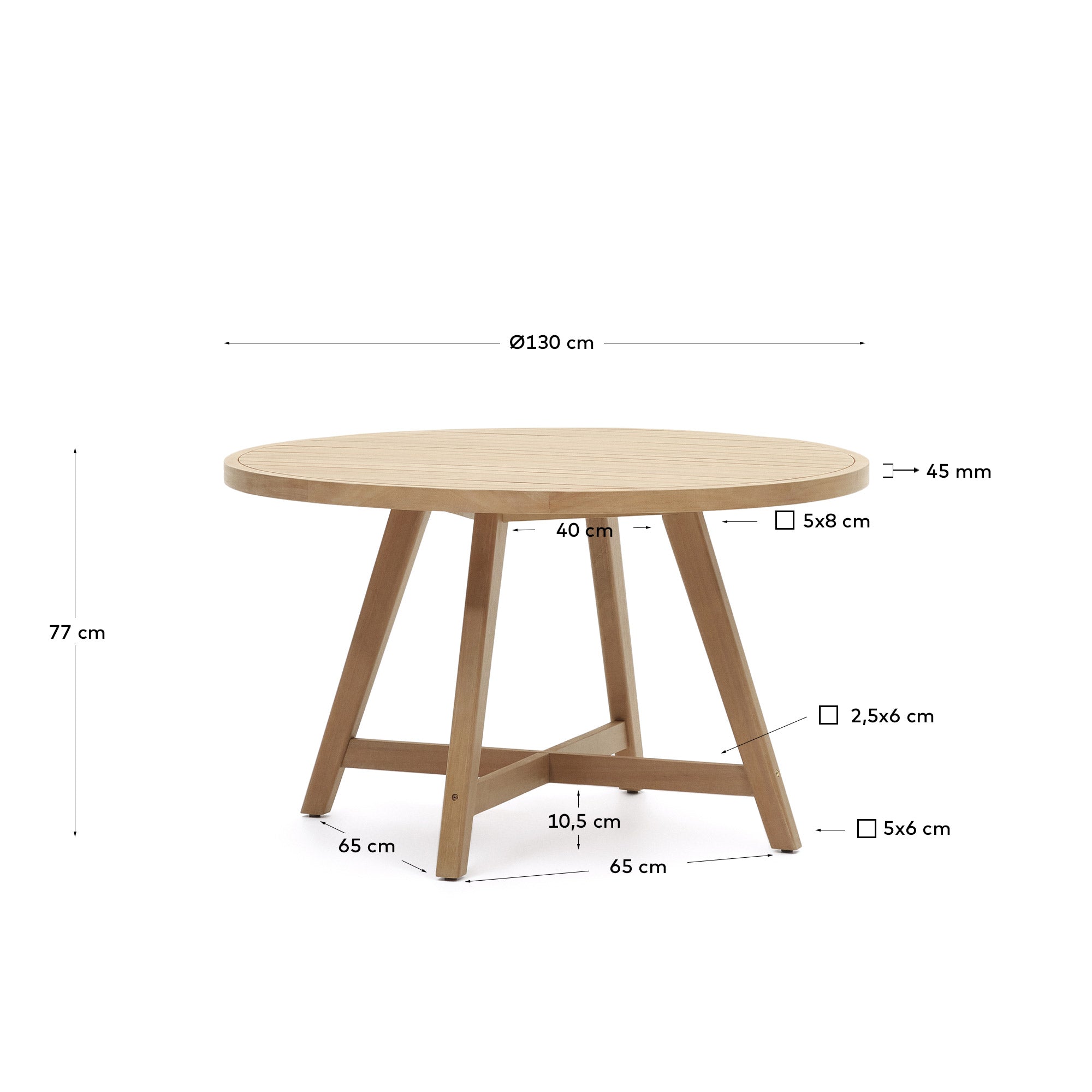 Runder Tisch Urgell aus Eukalyptusholz, Ø 130 cm, perfekt für draußen, FSC-zertifiziert, von Kave Home, robust und stilvoll.