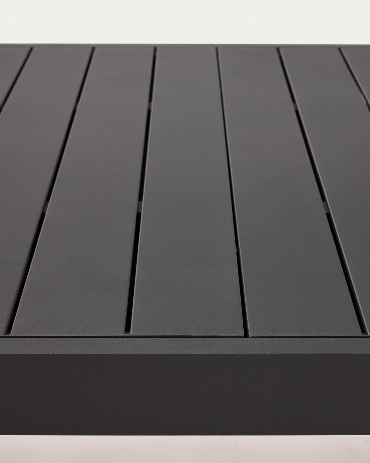 Moderner, ausziehbarer Gartentisch aus Aluminium mit dunkelgrauem Finish, 220-340 x 100 cm, ideal für stilvolle Außenbereiche.