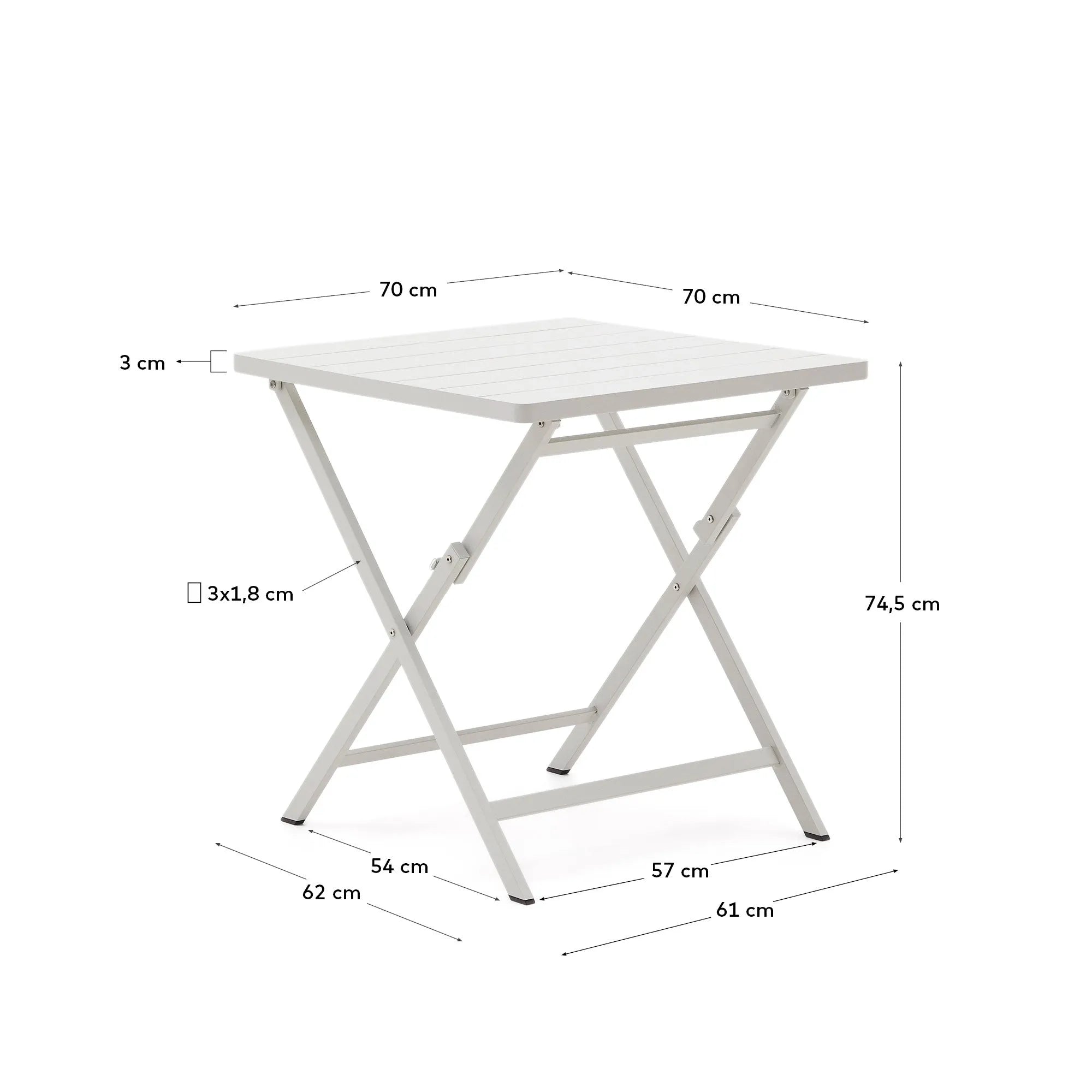 Kompakter, faltbarer Gartentisch aus Aluminium, 70x70 cm, hellgrau, wetterfest, ideal für stilvolle, flexible Außenbereiche.