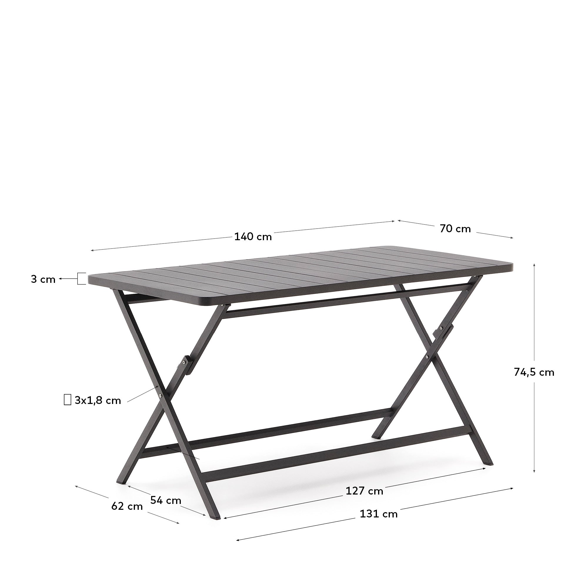 Moderner, faltbarer Gartentisch Torreta aus Aluminium, dunkelgrau, 140x70 cm, ideal für stilvolle und praktische Außenbereiche.