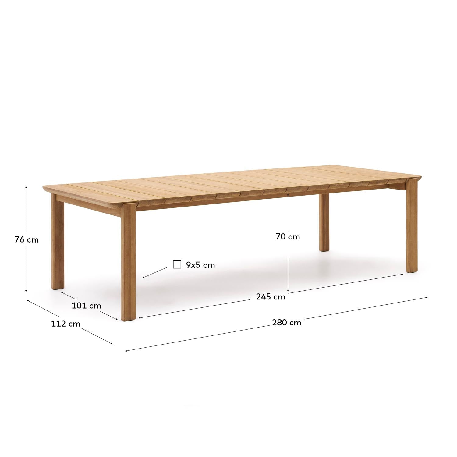 Massiver Icaro Tisch aus FSC-zertifiziertem Teakholz, 280x112 cm, von Kave Home – stilvoll, langlebig und umweltfreundlich.