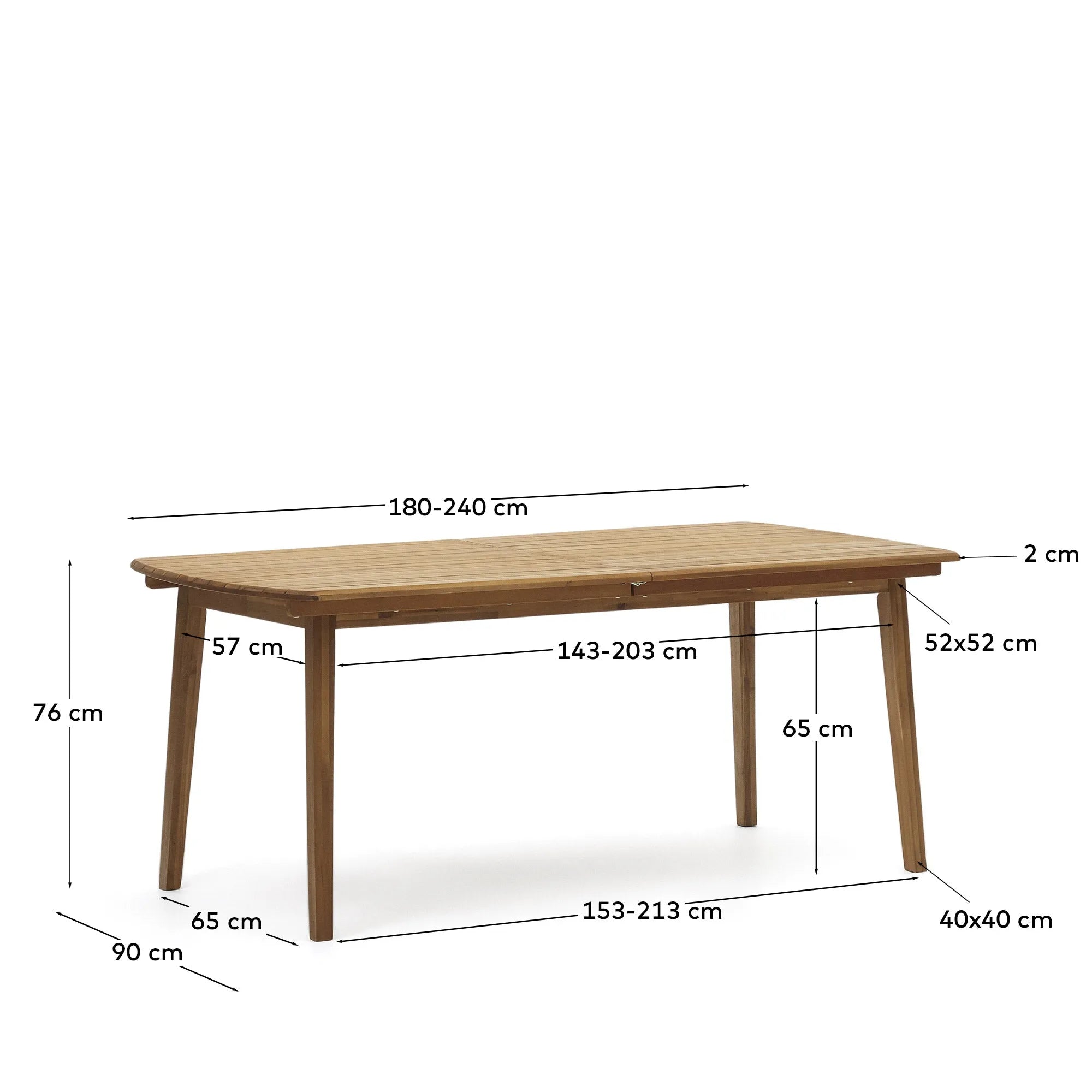 Thianna Ausziehtisch aus FSC-zertifiziertem Akazienholz, erweiterbar von 180 auf 240 cm, ideal für den Garten, langlebig und elegant.