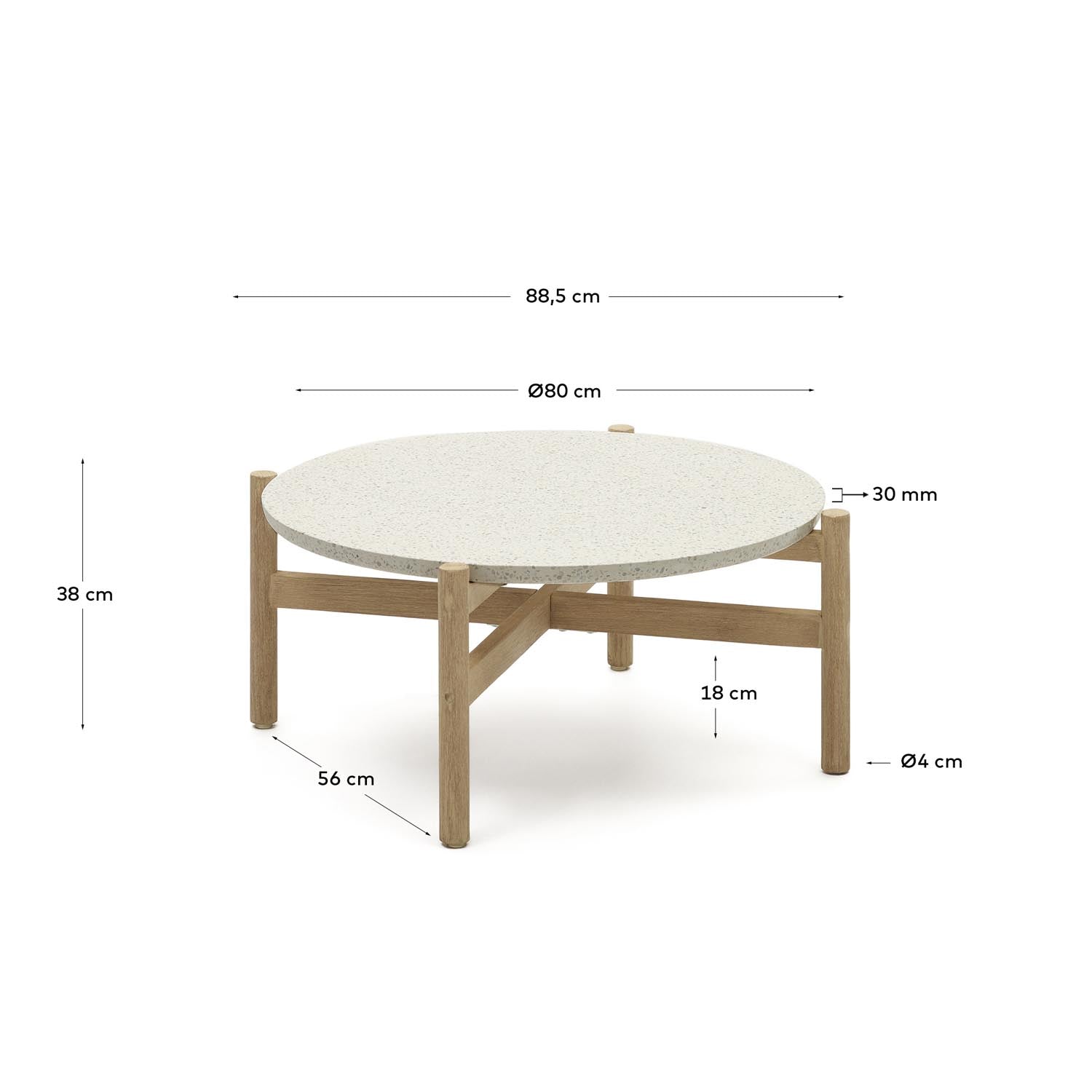 Eleganter Pola Couchtisch: Zement & Eukalyptus, Ø 84,4 cm, FSC 100%.