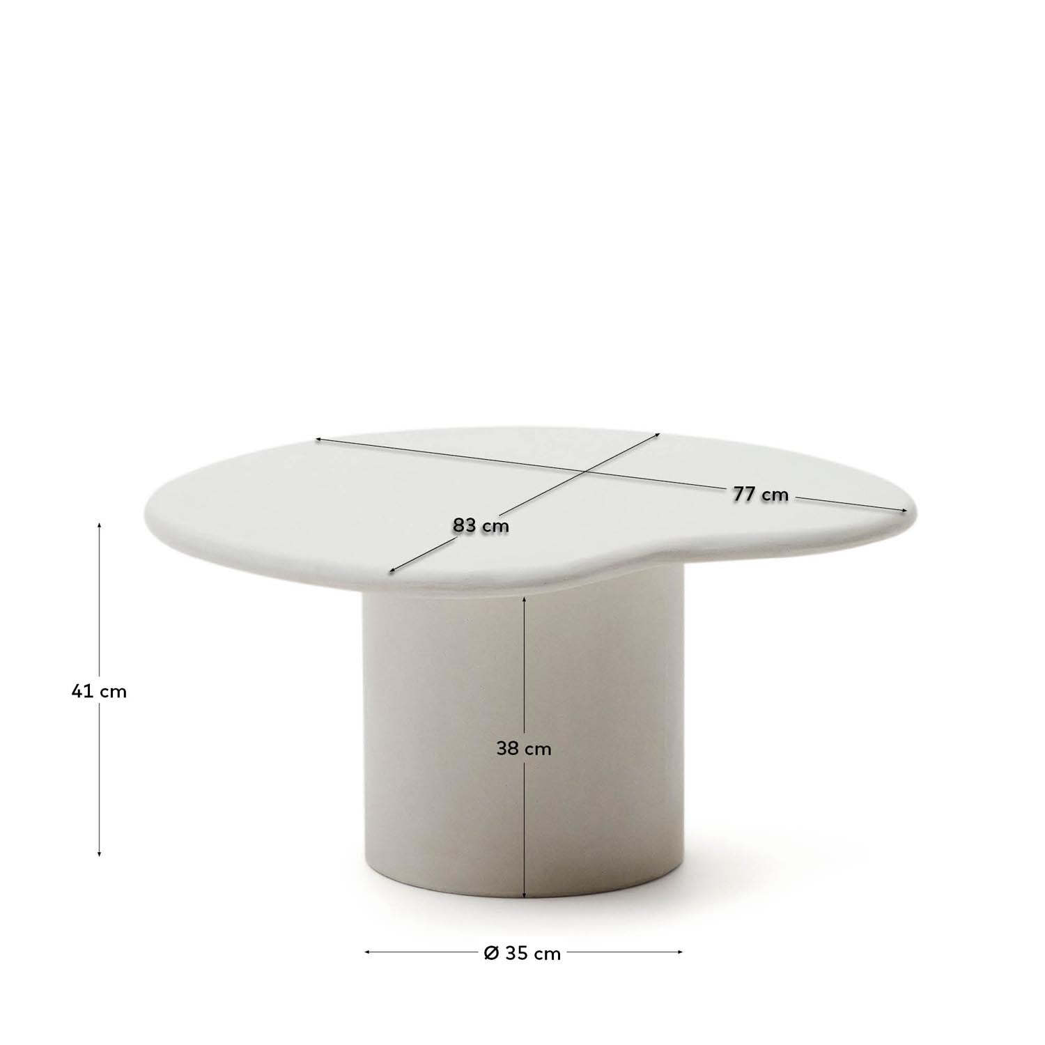Moderner Couchtisch aus robustem weissem Zement, 83 x 77 cm, ideal für drinnen und draussen. Perfekt für gesellige Abende!
