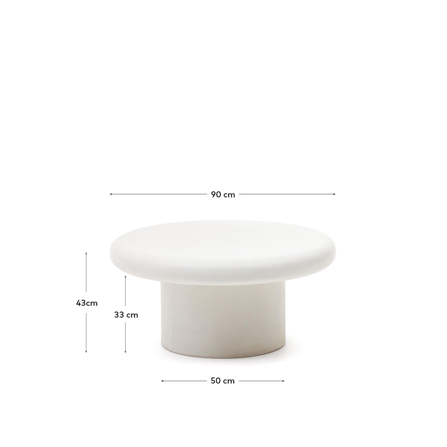 Eleganter Addaia Couchtisch Ø 90 cm aus weißem Zement von Kave Home.