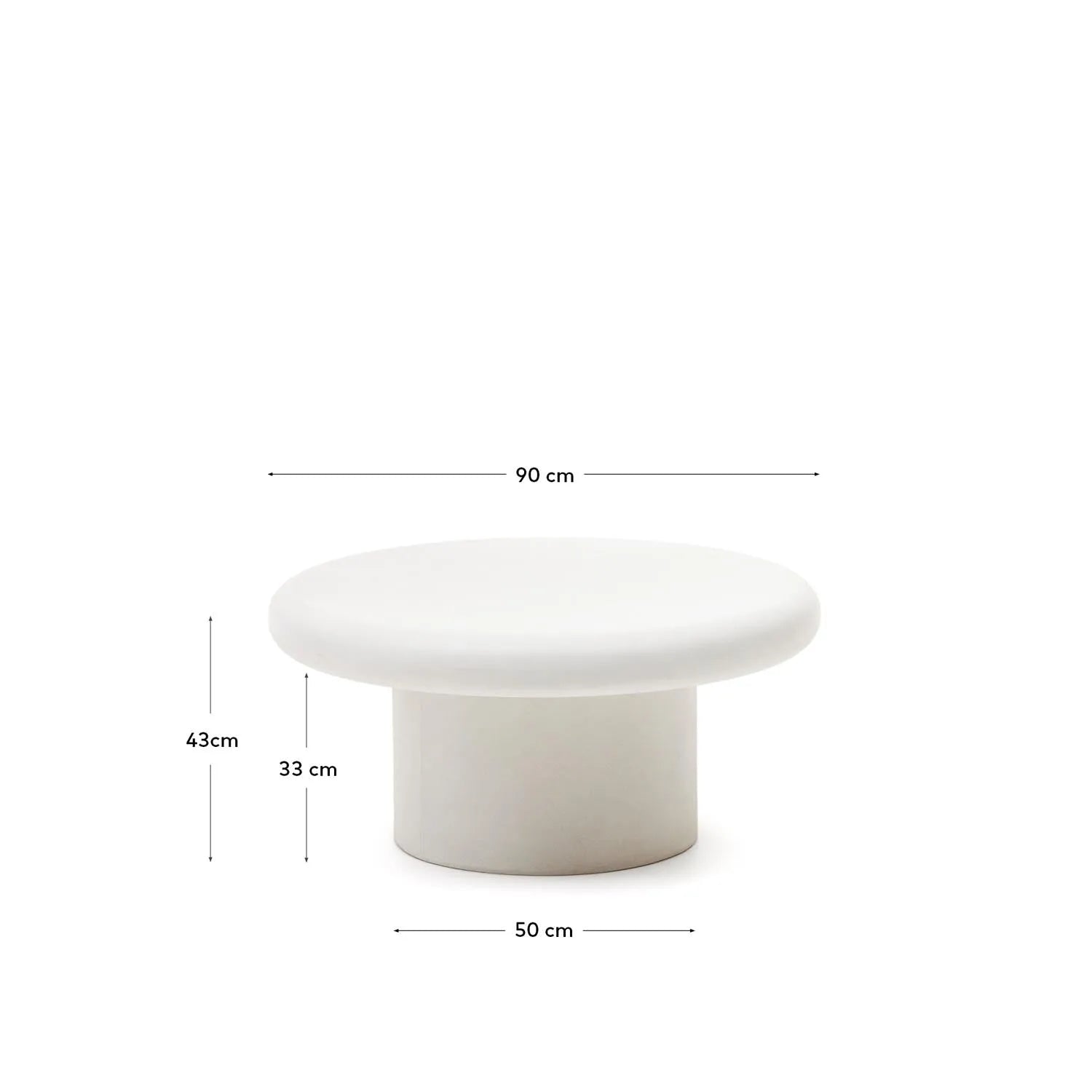 Eleganter Addaia Couchtisch Ø 90 cm aus weißem Zement von Kave Home.